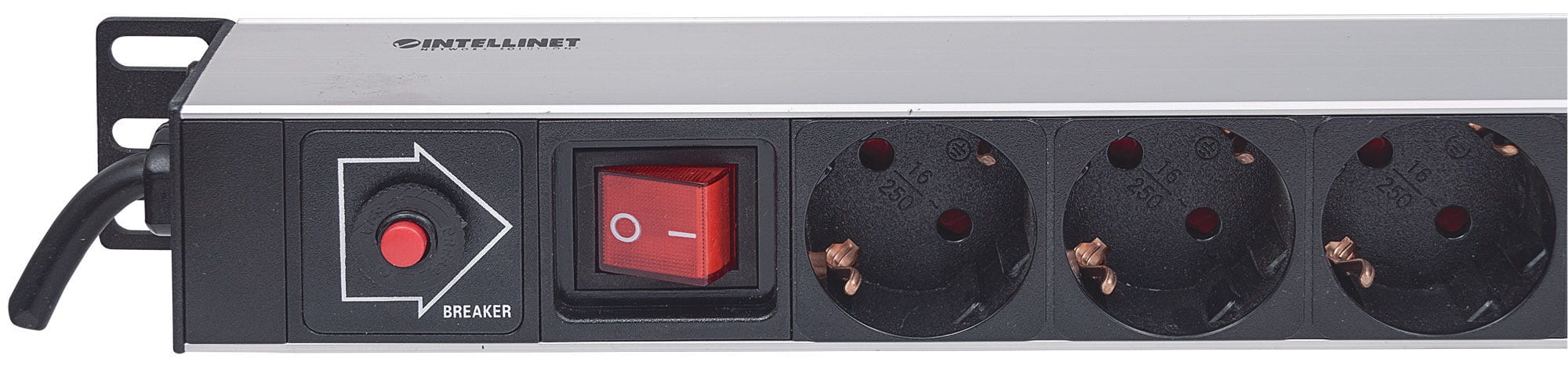 Intellinet Vertical Rackmount 12-Way Power Strip - German Type, With On/Off Switch and Overload Protection, 1.6m Power Cord - Steckdosenleiste (Rack - einbaufähig)