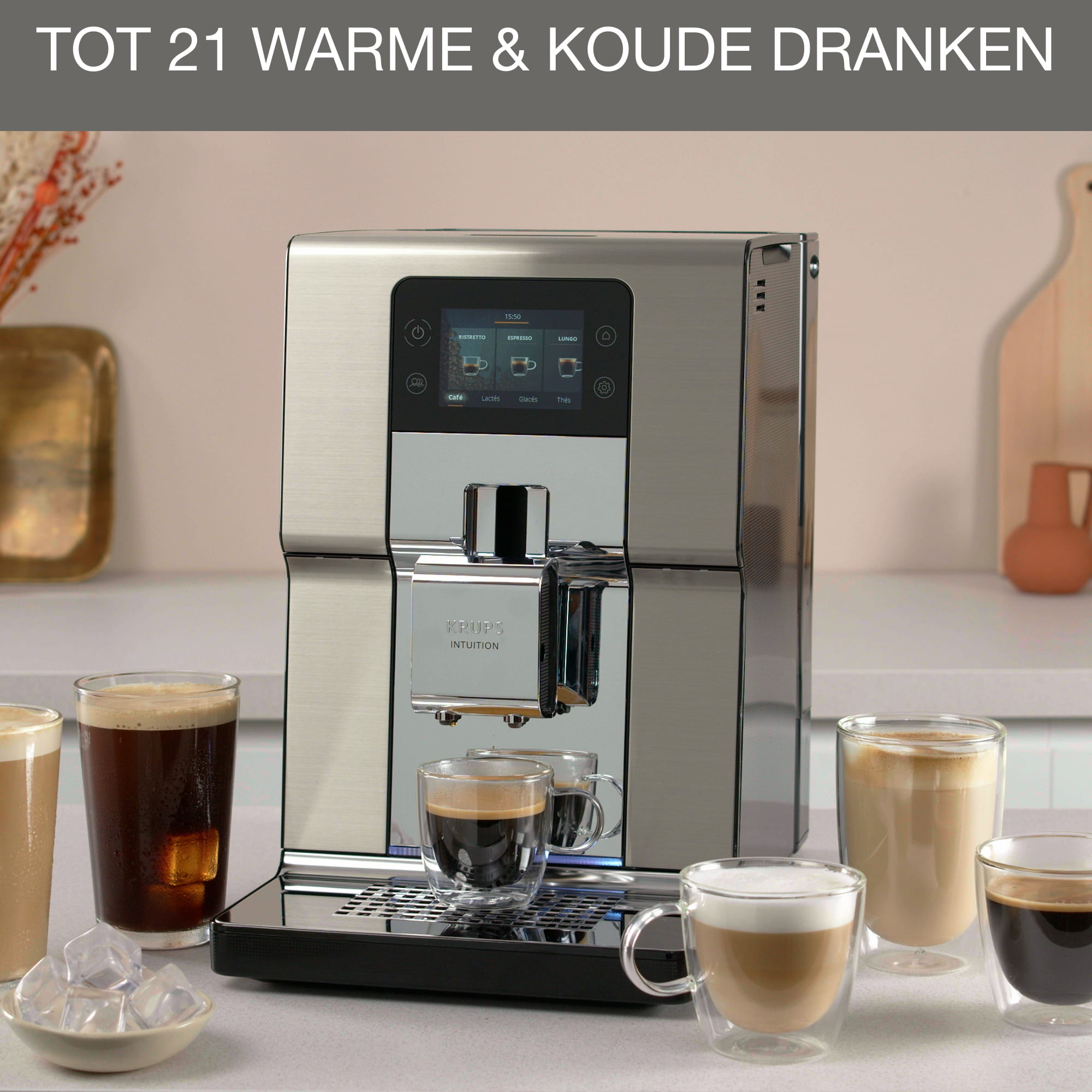 Krups Intuition Experience+ EA877D10, Espressomaschine, 3 l, Kaffeebohnen, Eingebautes Mahlwerk, 1550 W, Schwarz, Gebürsteter Stahl