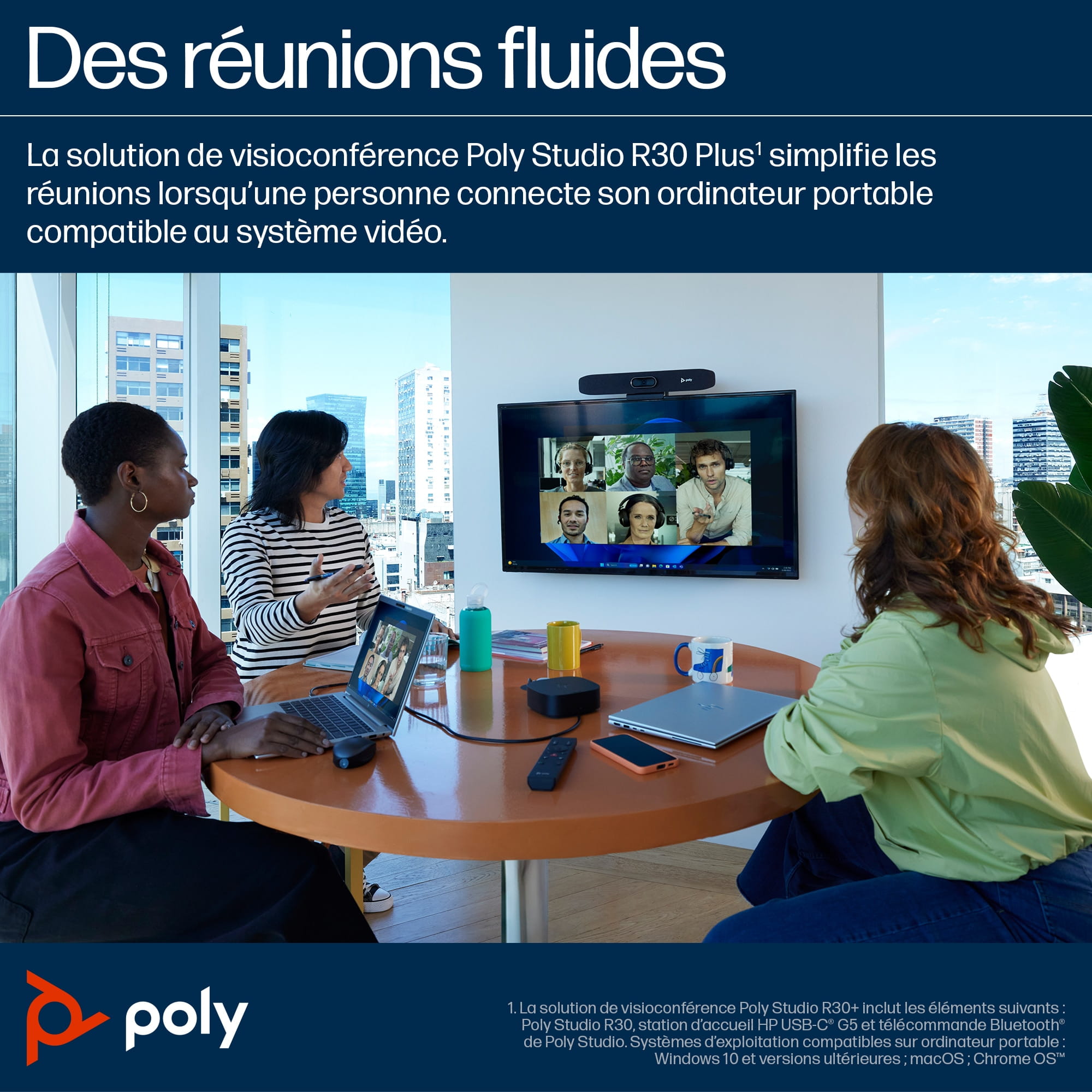 Poly Studio R30 - USB-Videoleiste - Zertifiziert für Microsoft Teams, Zoom Certified, Google Meet Certified
