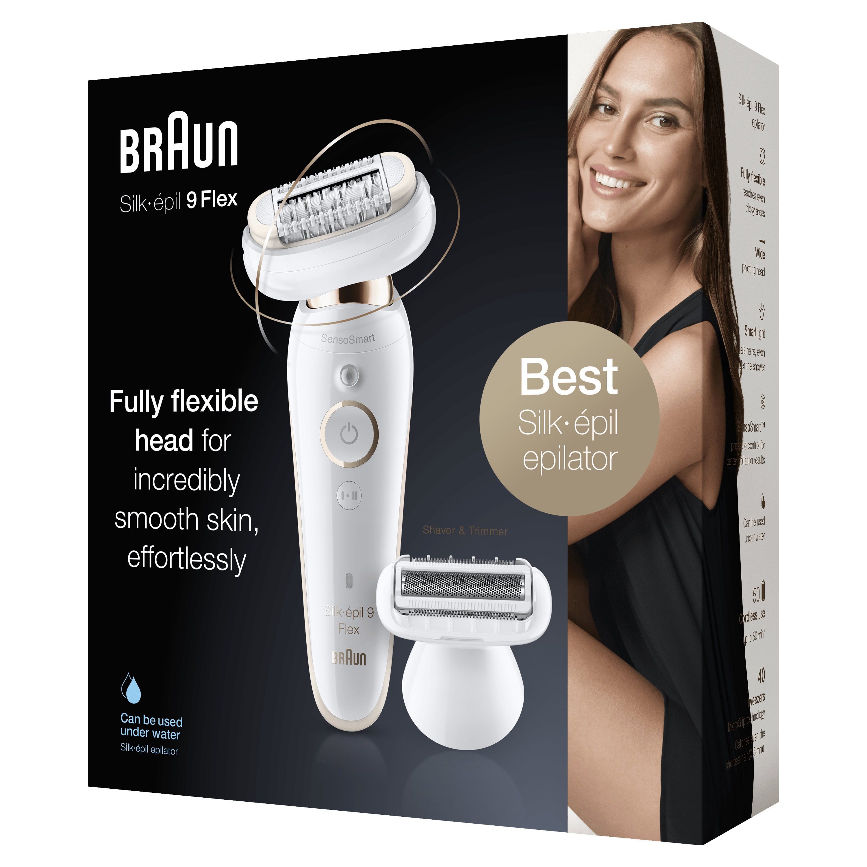 Braun Silk-épil 9 9-006 Flex, Weiß, 40 Pinzette, MicroGrip, Depilation, Rasieren, SensoSmart, 0,5 mm