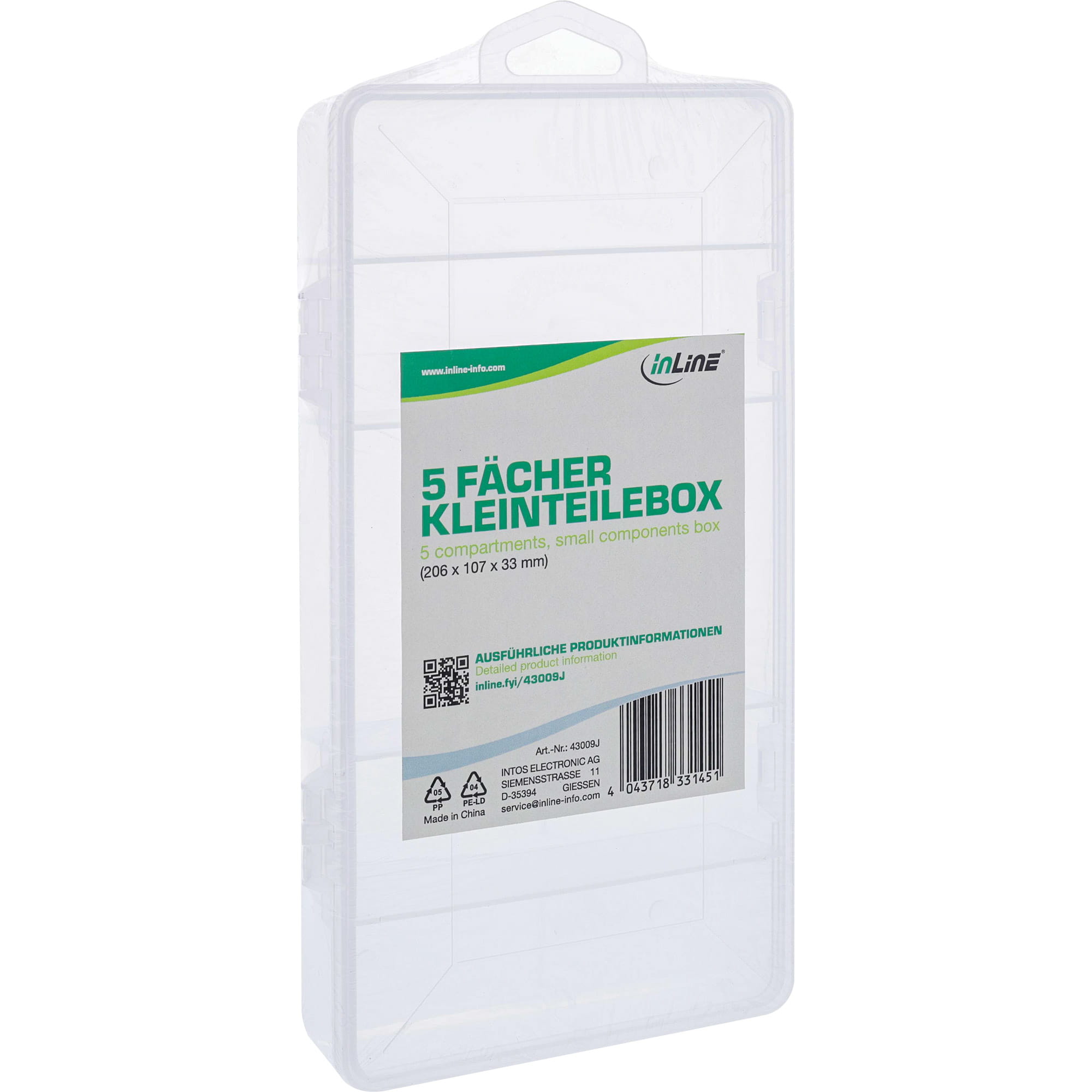 InLine Kleinteilebox - 5 Fächer - Abmessungen: 206x107x33mm - transparent