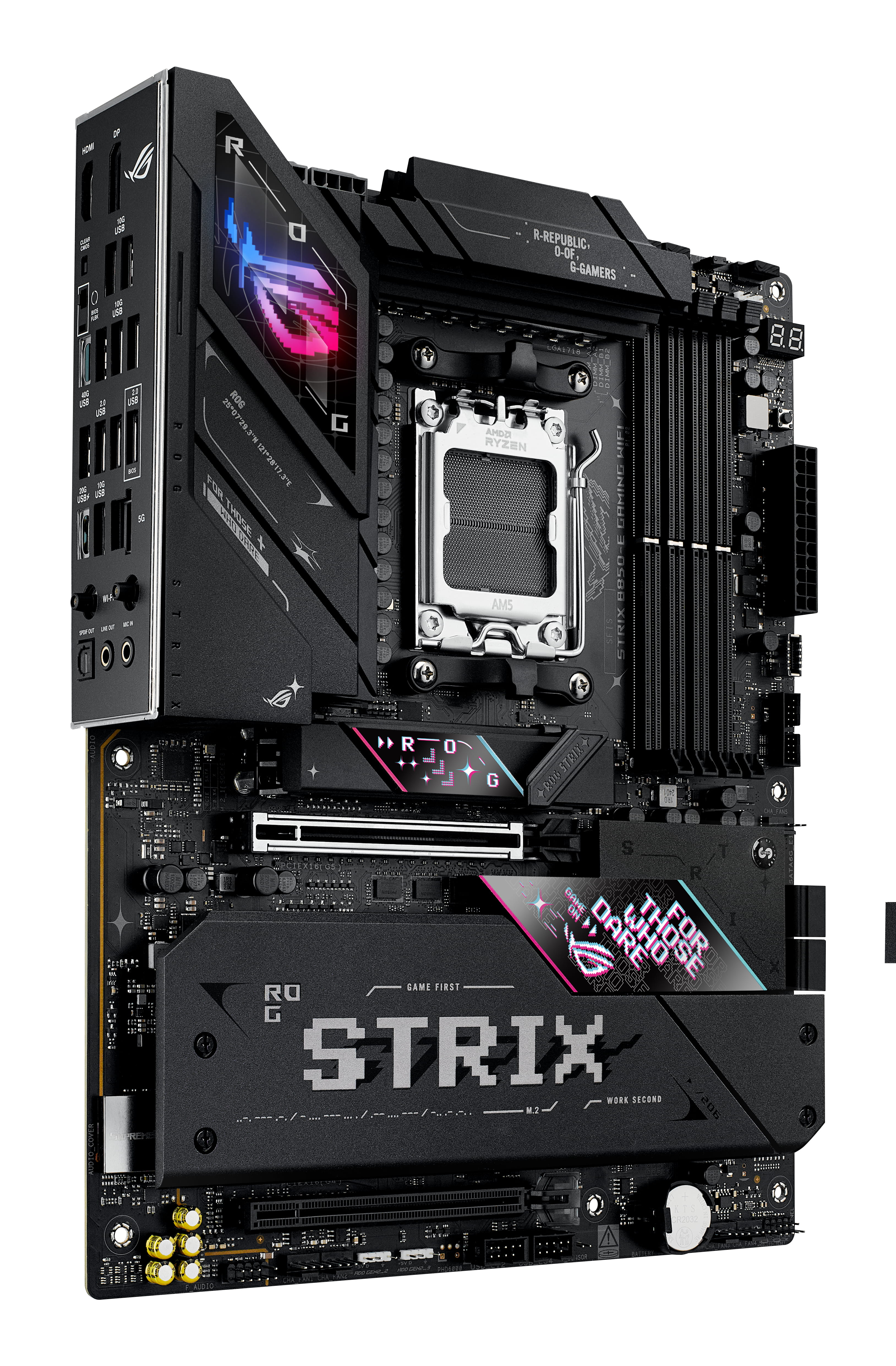 ASUS ROG STRIX B850-E GAMING WIFI - Motherboard - ATX - Socket AM5 - AMD B850 Chipsatz - USB-C 3.2 Gen 2x2, USB-C 3.2 Gen2, USB 3.2 Gen 2, USB 3.2 Gen 1 - 2.5 Gigabit LAN, Wi-Fi 7, Bluetooth - Onboard-Grafik (CPU erforderlich)