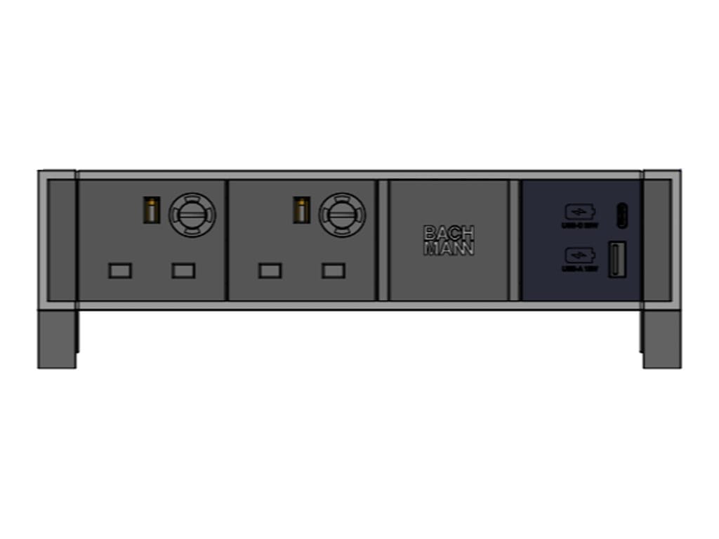 Bachmann DESK 2 - Steckdosenleiste (oberflächenmontierbar) - 250 V - Eingabe, Eingang GST18 - Ausgangsanschlüsse: 2 (2 x BS 1363, USB, 24 pin USB-C)