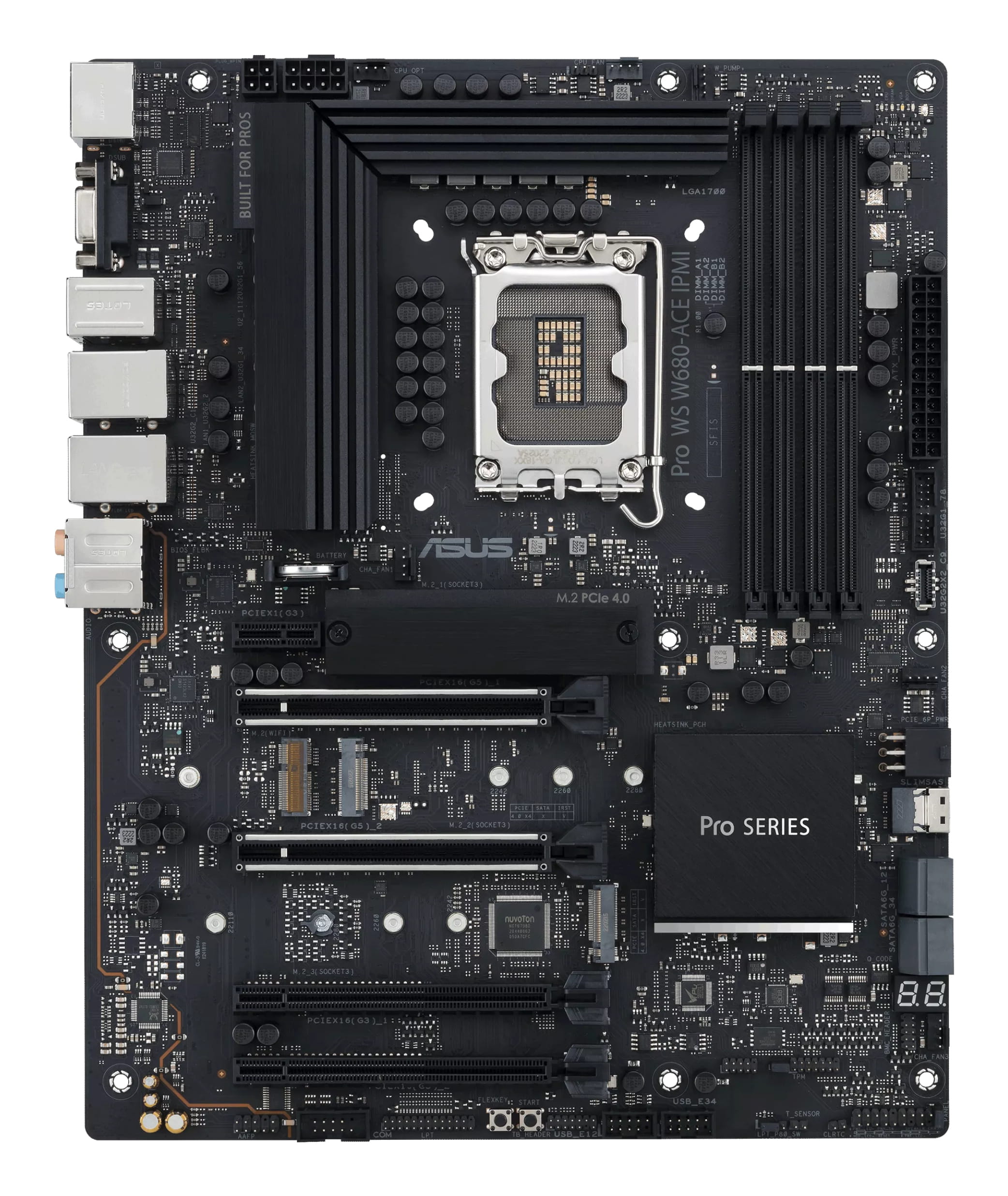 ASUS Pro WS W680-ACE IPMI - Motherboard - ATX - LGA1700 Sockel - W680 Chipsatz - USB-C 3.2 Gen2, USB 3.2 Gen 1, USB-C 3.2 Gen 2x2, USB 3.2 Gen 2 - 2 x 2.5 Gigabit LAN - Onboard-Grafik (CPU erforderlich)