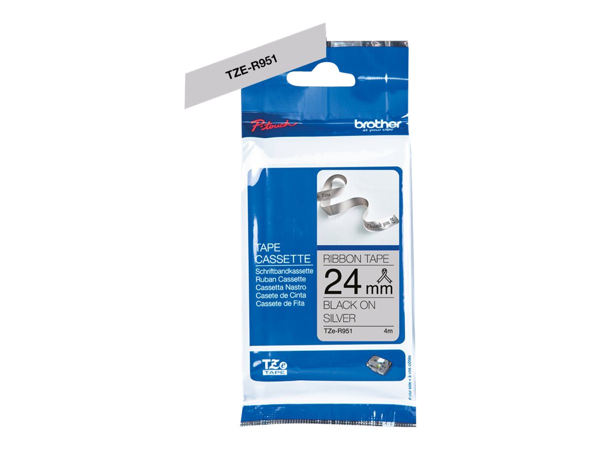 Brother TZe-R951 - Seidig - Schwarz auf Silber - Rolle (2,4 cm x 4 m)