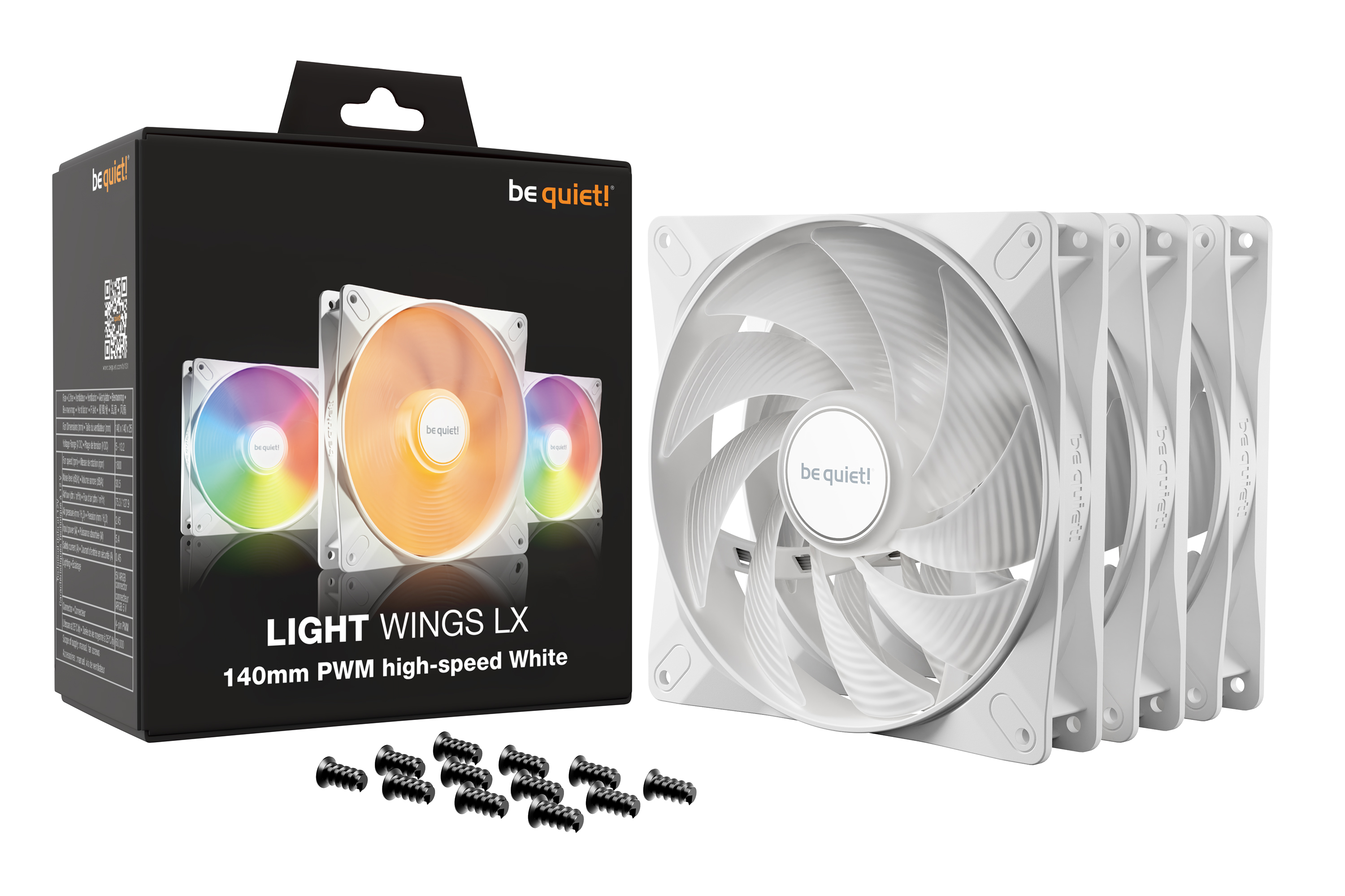 Be Quiet! Light Wings LX - Gehäuselüfter - PWM High-Speed - 140 mm - weiß (Packung mit 3)