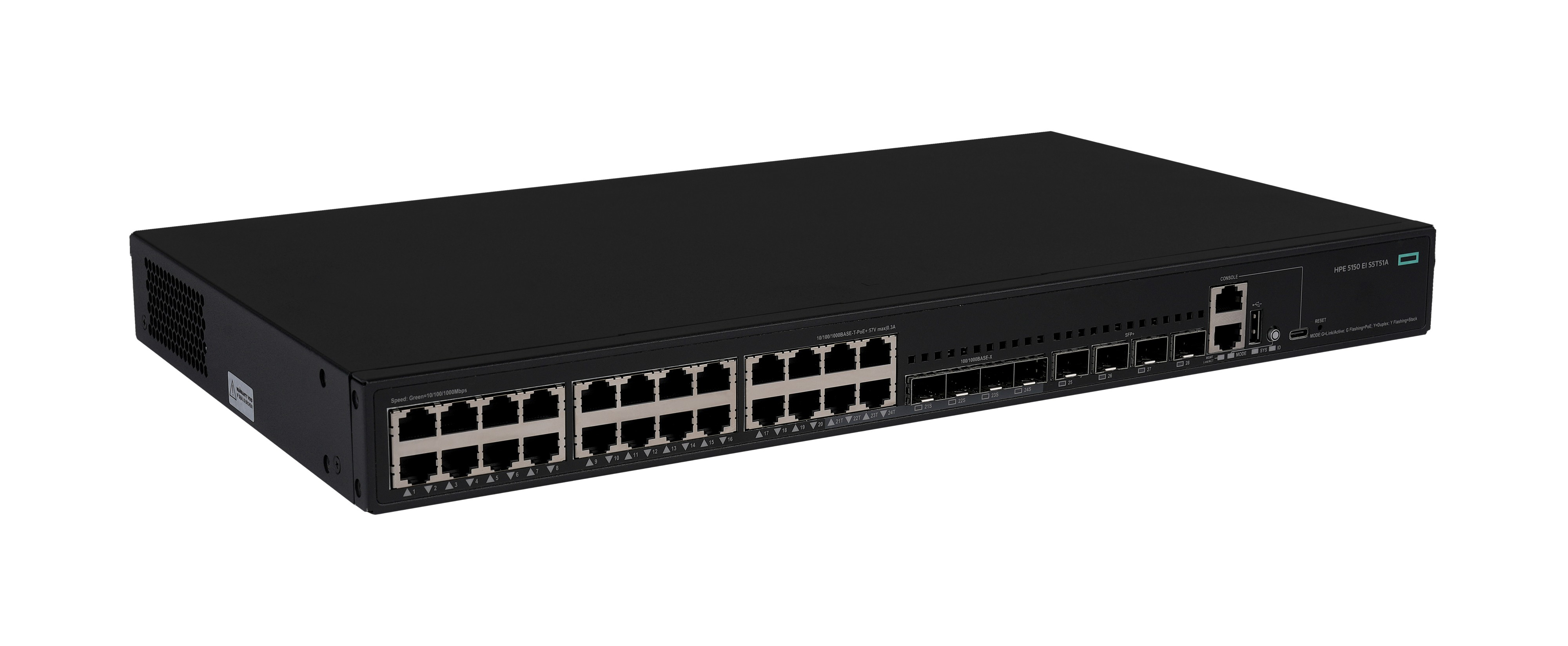 HPE Networking Comware Switch 24p 10M/100M/1G PoE+ 4p SFP 1G Combo 4p SFP+ 1G/10G 5150EI, Managed, L3, Gigabit Ethernet (10/100/1000), Power over Ethernet (PoE), Rack-Einbau