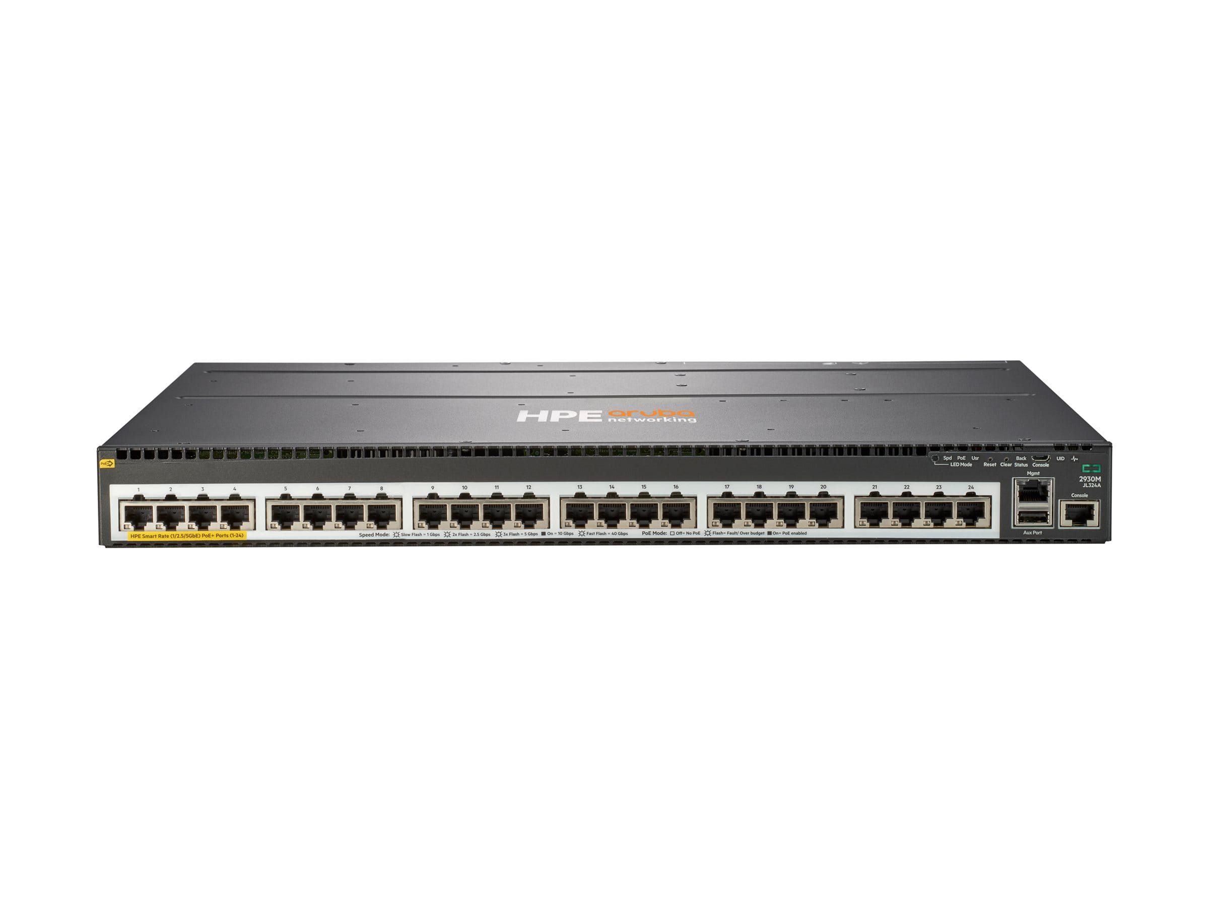 HPE Aruba Networking 2930M 24 Smart Rate POE+ 1-Slot - Switch - L3 - managed - 24 x 1/2.5/5GBase-T POE+ - an Rack montierbar - PoE+ (860 W)
