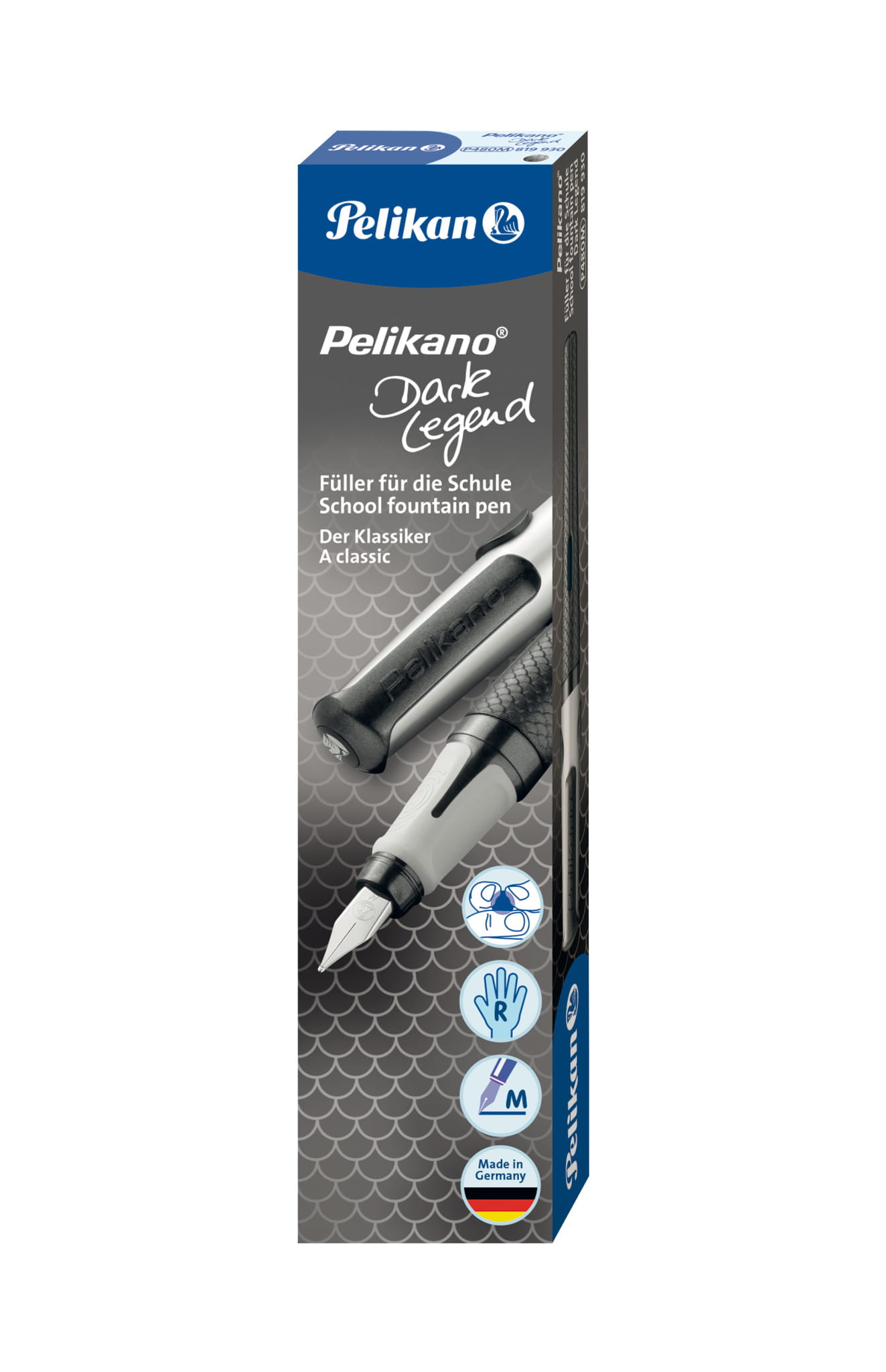 Pelikan Pelikano P480M, Schwarz, Kartuschenfüllsystem, Medium, Rechtshändig, Deutschland, Box
