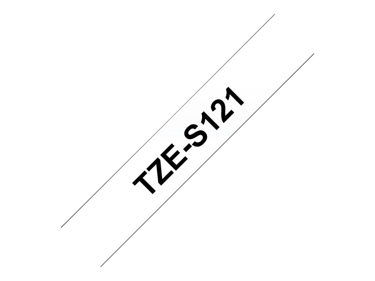 Brother TZe-S121 - Extrem stark haftend - schwarz auf durchsichtig - Rolle (0,9 cm x 8 m)