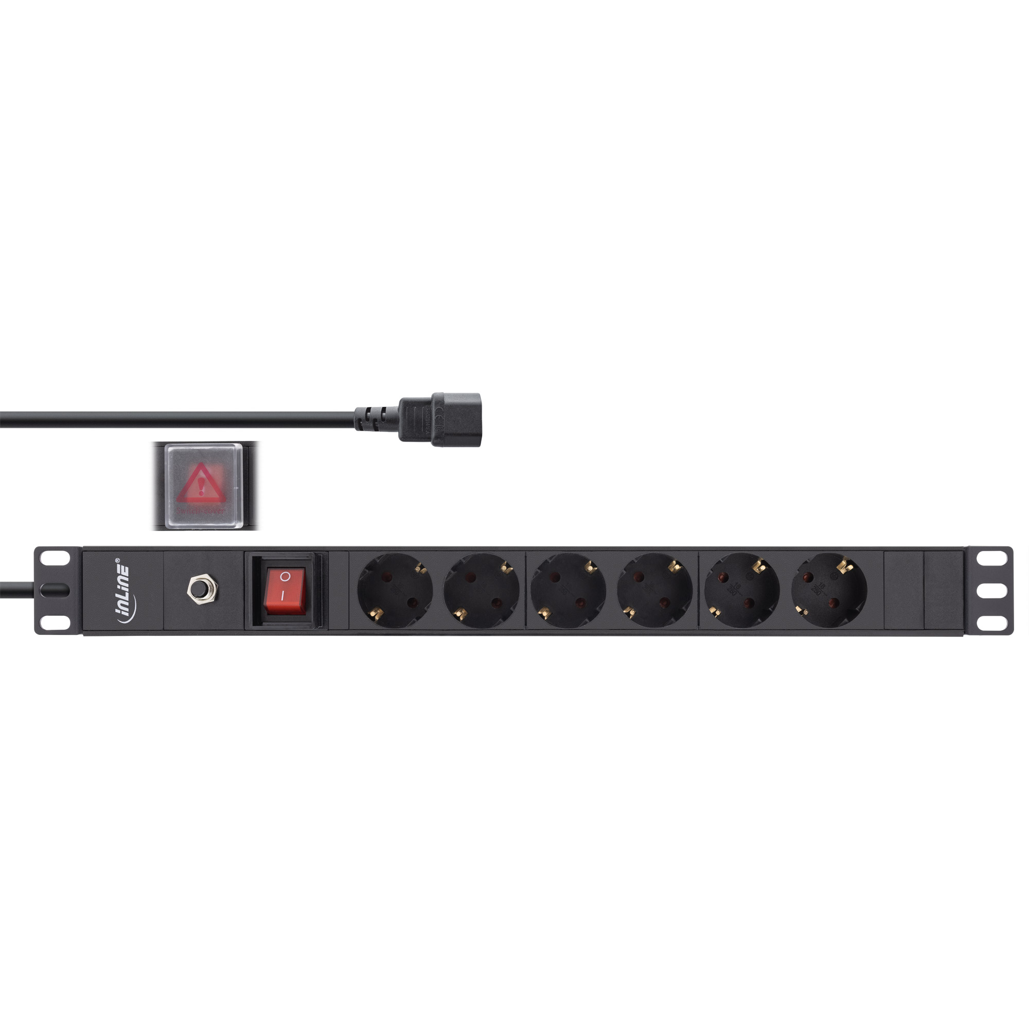InLine 19" Steckdosenleiste - 6-fach Schutzkontakt - C14 Stecker - Überlastschutz
