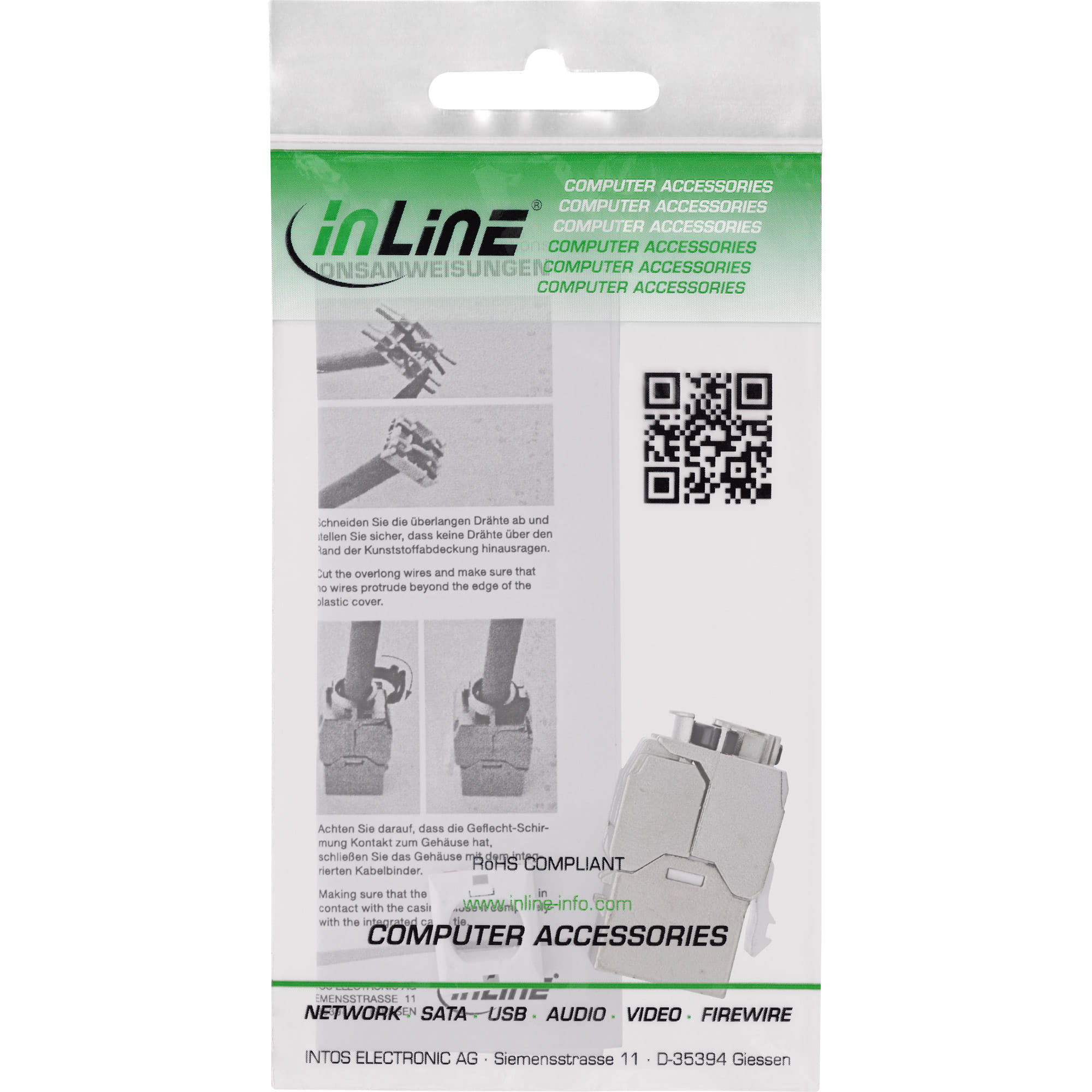 InLine Keystone RJ45 Buchse Slim - SNAP-In - Cat.6A - integrierter Kabelbinder