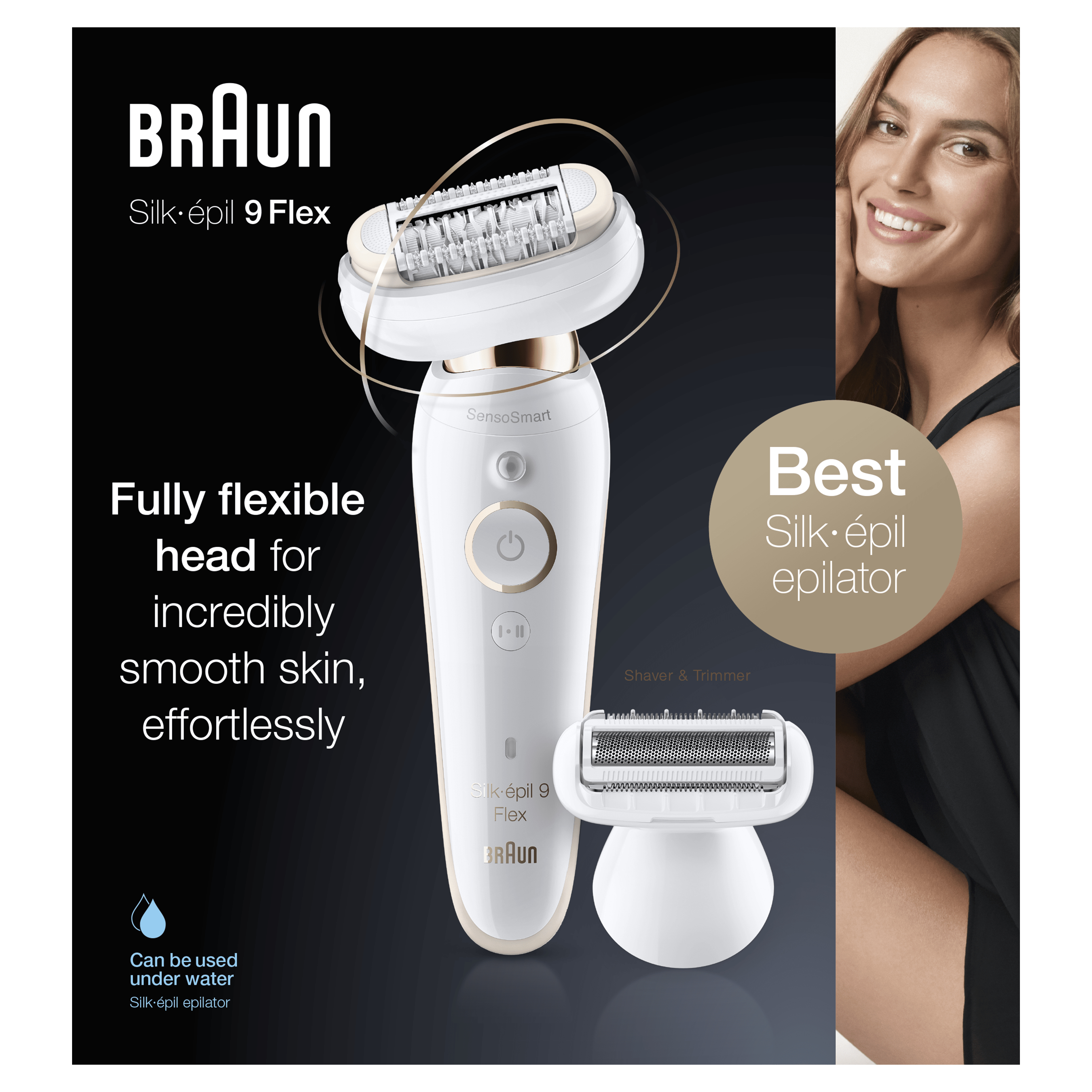 Braun Silk-épil 9 9-006 Flex, Weiß, 40 Pinzette, MicroGrip, Depilation, Rasieren, SensoSmart, 0,5 mm
