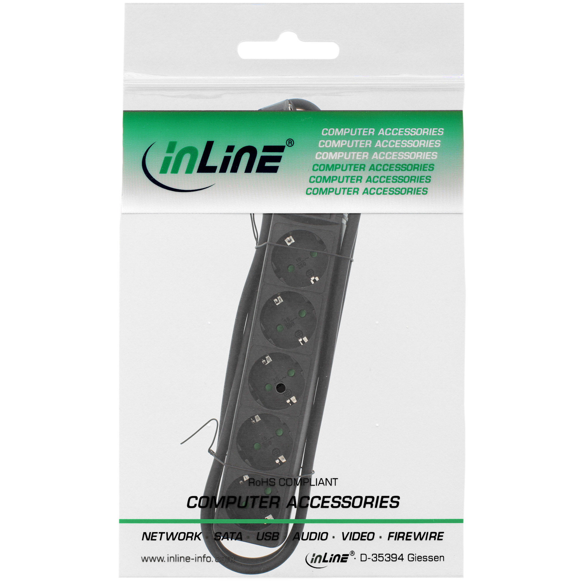 InLine Steckdosenleiste - 5-fach Schutzkontakt - schwarz - 1,5m
