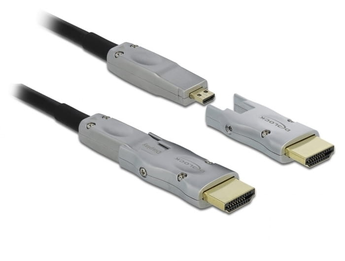 Delock HDMI-Kabel - 19 pin micro HDMI Type D männlich zu 19 pin micro HDMI Type D männlich - 10 m - Schwarz - 4K Unterstützung, Active Optical Cable (AOC)