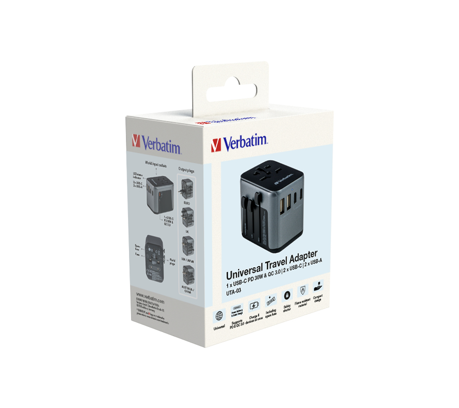Verbatim 49545, Universal, Universal, Typ A, Typ B, Typ C (Euro-Stecker), Typ E (FR), Typ F, Typ G (VK), Typ I (AU), Typ J (CH), Typ L..., Typ A, Typ B, Typ C, Typ D (VK), Typ E (FR), Typ F, Typ G (VK), Typ H (IL), Typ I (AU), Typ J..., 100 - 250 V, 50 -