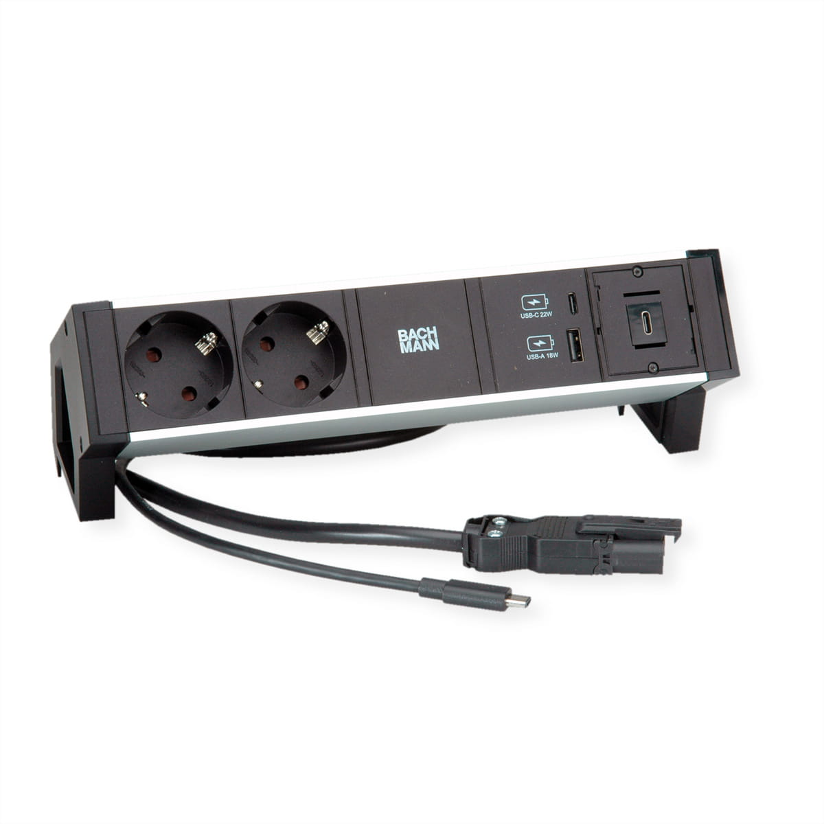 Bachmann DESK2 ALU BLACK 2xCEE7/3 1xUSBCharger A/C 22W 1xUSB C - Zubehör Stromversorgung