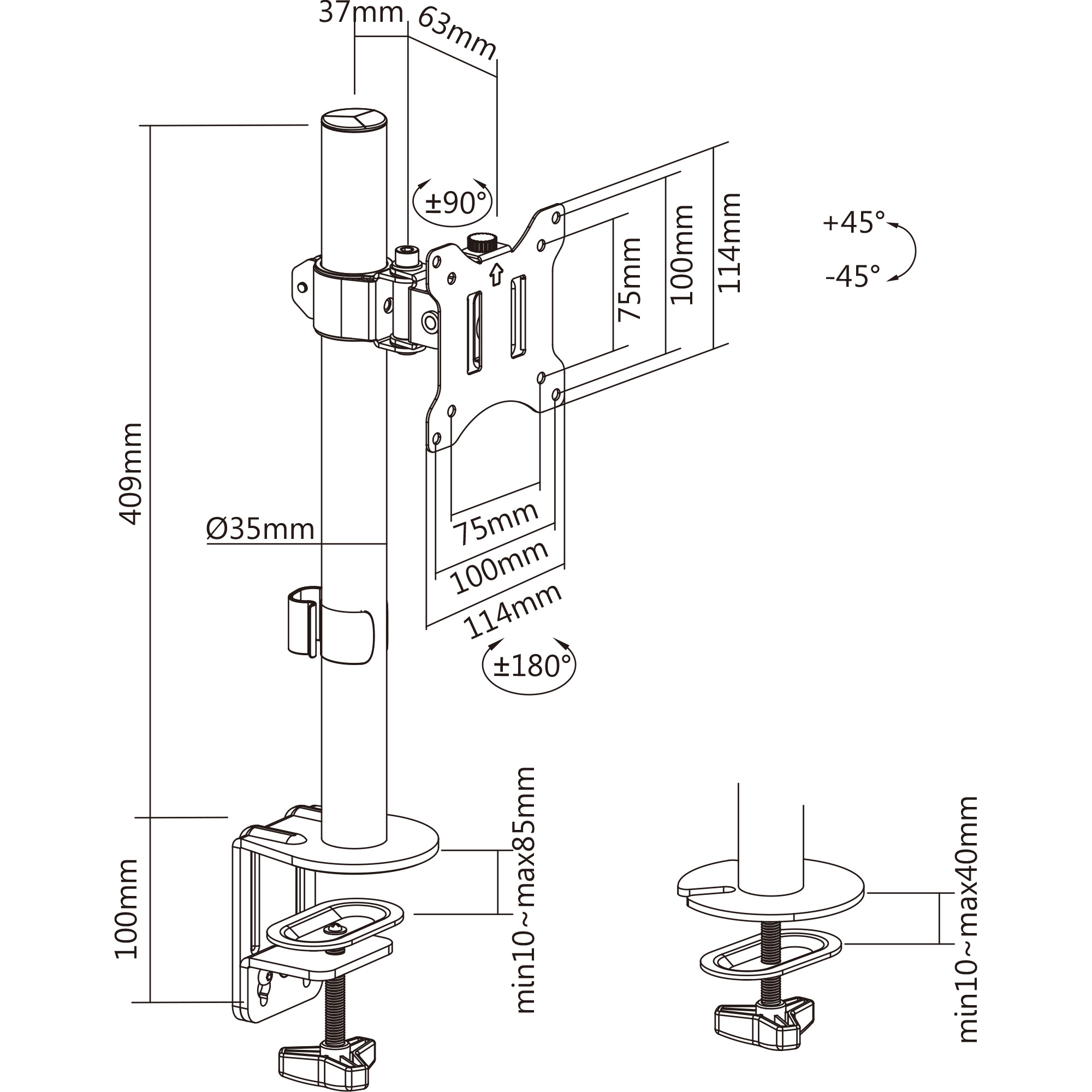 InLine Tischhalterung - für LCD-/LED-Display bis 81cm (32") - max. 9kg - schwarz