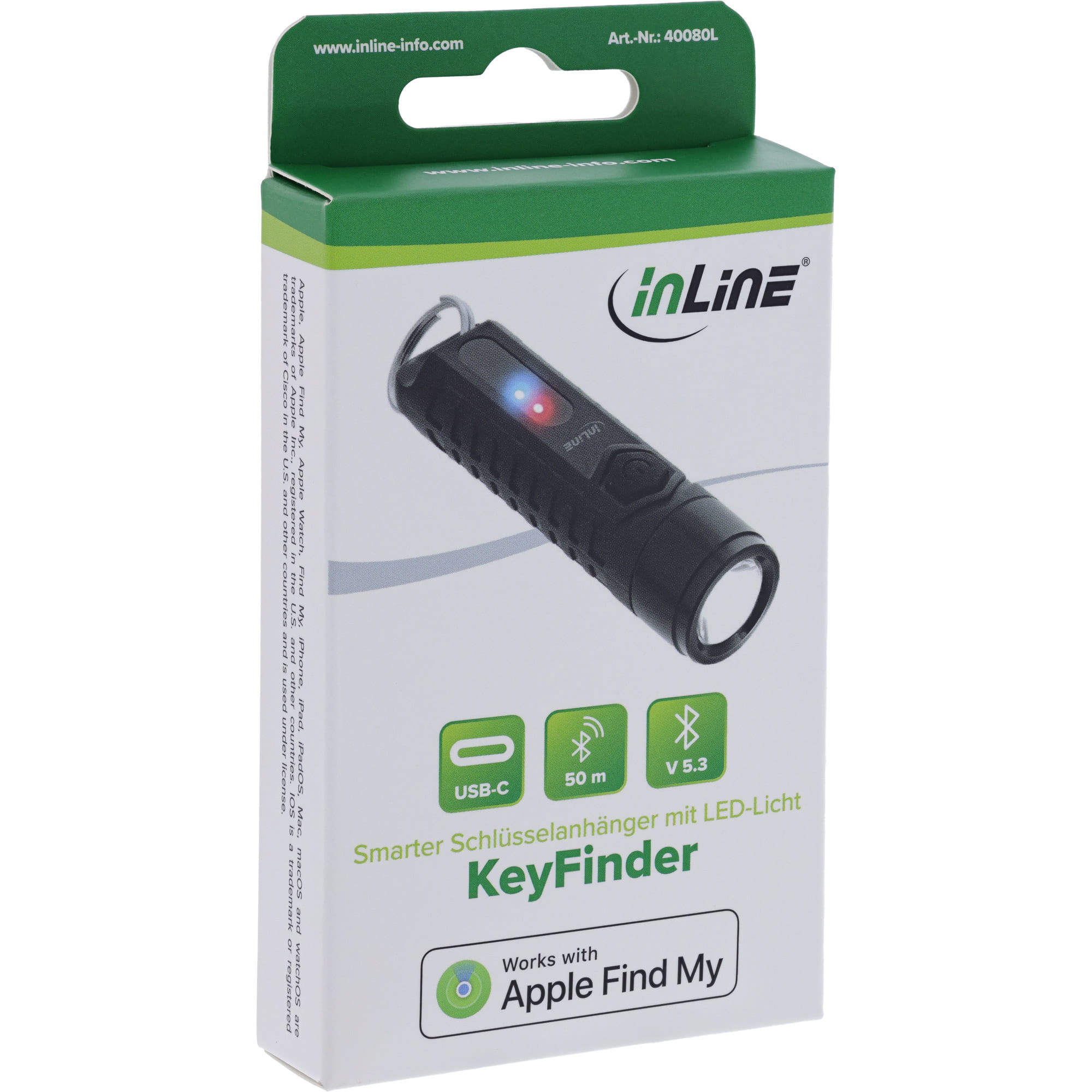 InLine KeyFinder - smarter Schlüsselanhänger mit LED-Licht - 300mAh - IP65
