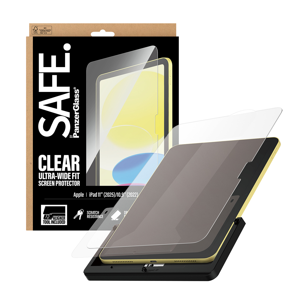 PanzerGlass SAFE. by ® Displayschutz iPad 11" (2025-2026) | 10.9" (2022) | Ultra-Wide Fit m. Fastfit tool, Apple, Apple - iPad 11" (2025), Apple - iPad 10.9" (2022), Trockene Anwendung, Kratzresistent, Schockresistent, Transparent, 1 Stück(e)