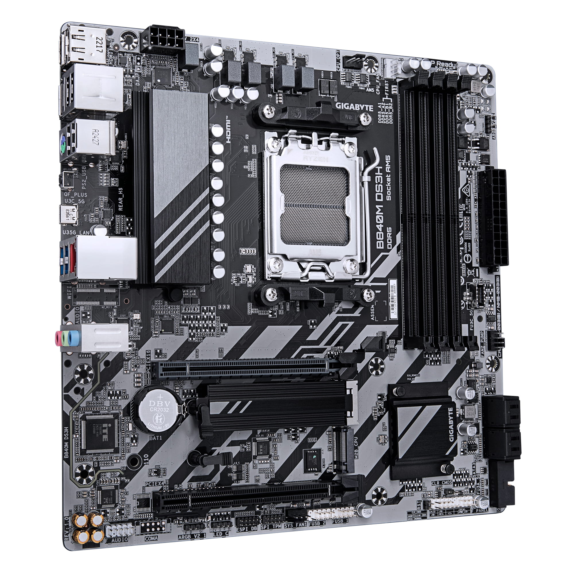 Gigabyte B840M DS3H - Motherboard - micro ATX - Socket AM5 - AMD B840 Chipsatz - USB-C 3.2 Gen 1, USB 3.2 Gen 1 - 2.5 Gigabit LAN - Onboard-Grafik (CPU erforderlich)