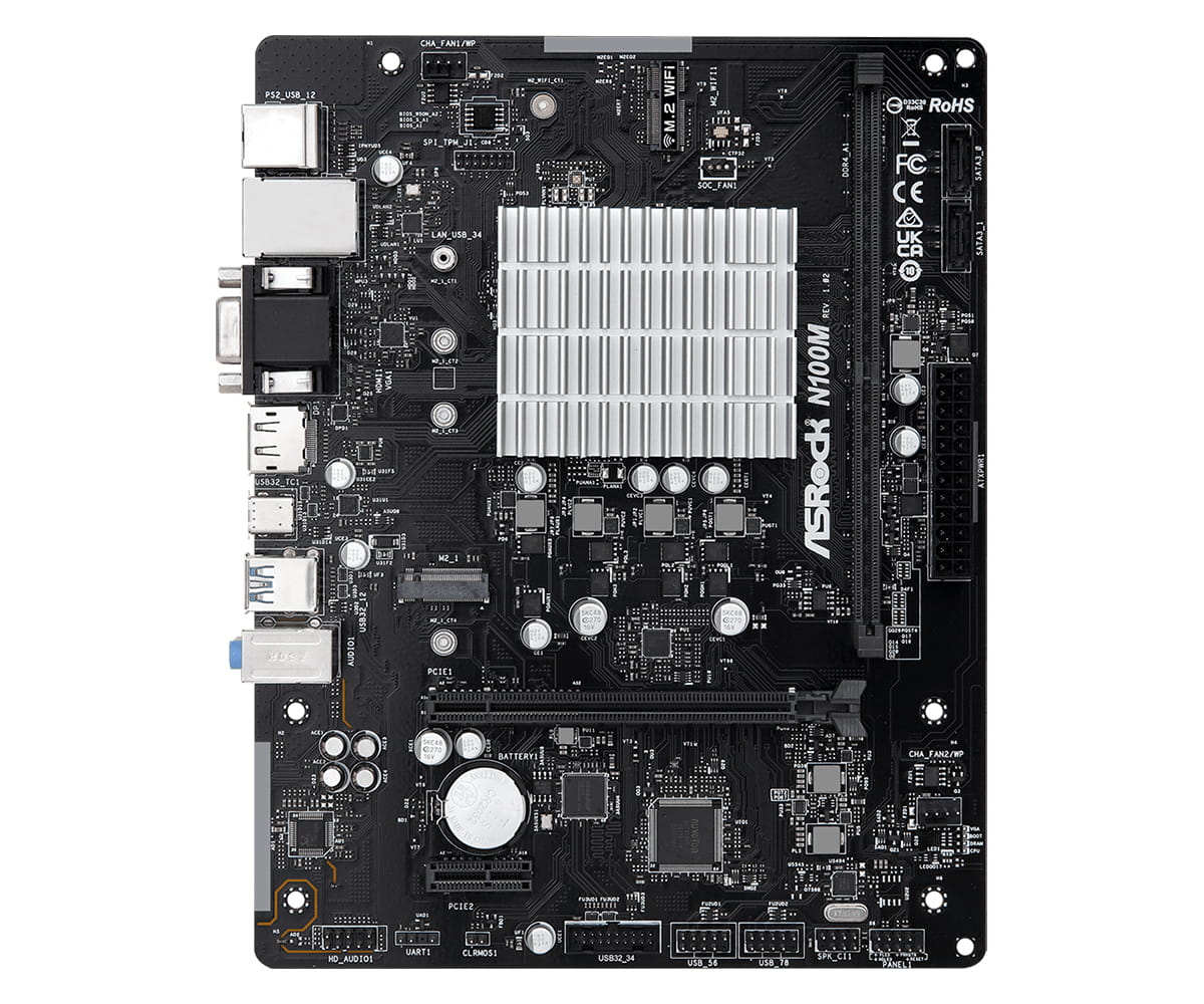 ASRock N100M - Motherboard - micro ATX - Intel N-series N100 - USB 3.2 Gen 1, USB 3.2 Gen 2 - Gigabit LAN - Onboard-Grafik - HD Audio (8-Kanal)