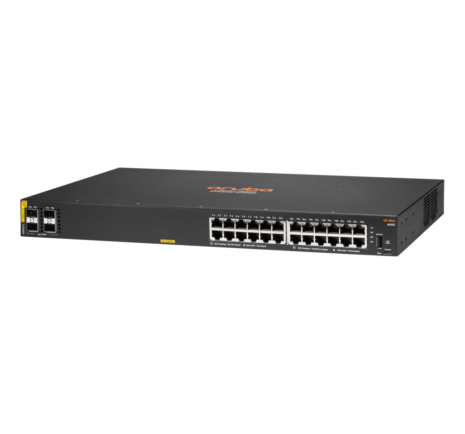 HPE Aruba Networking 6000 24G Class4 PoE 4SFP 370W Switch - Switch - managed - 24 x 10/100/1000 (PoE+)