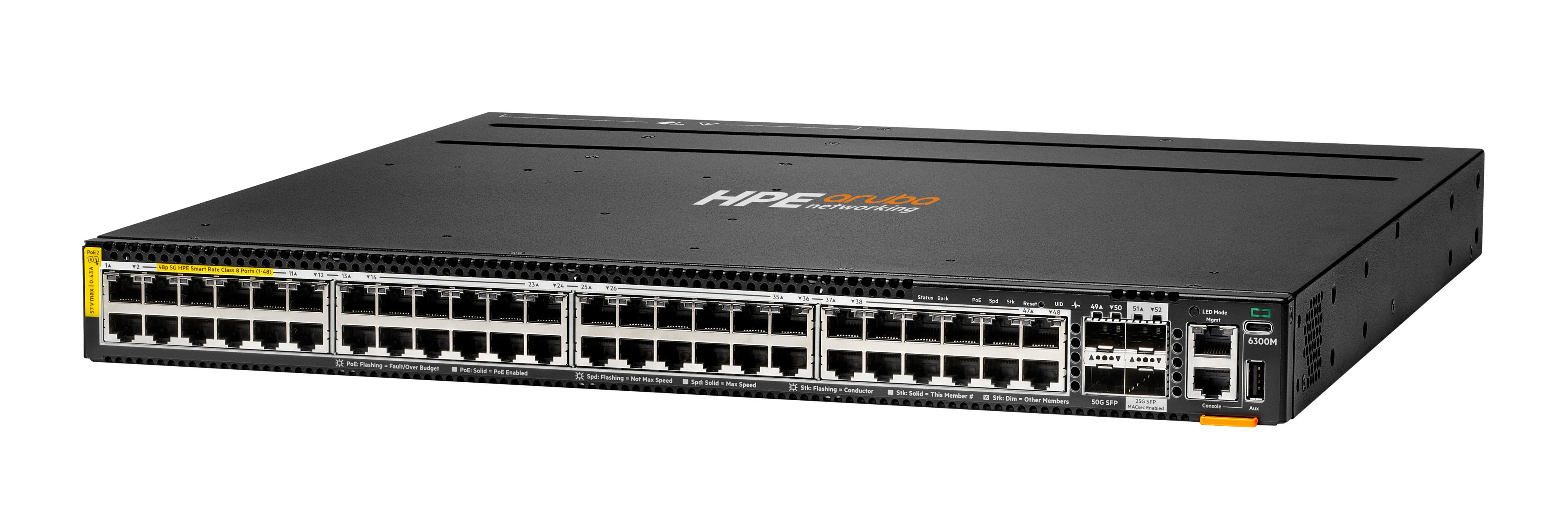 HPE Aruba Networking 6300M 48p 10M/100M/1G Class4 PoE 4p SFP56 50G TAA Switch - Switch - max. Stapelentfernung 10 km - L3 - managed - 48 x 10/100/1000 (PoE+)