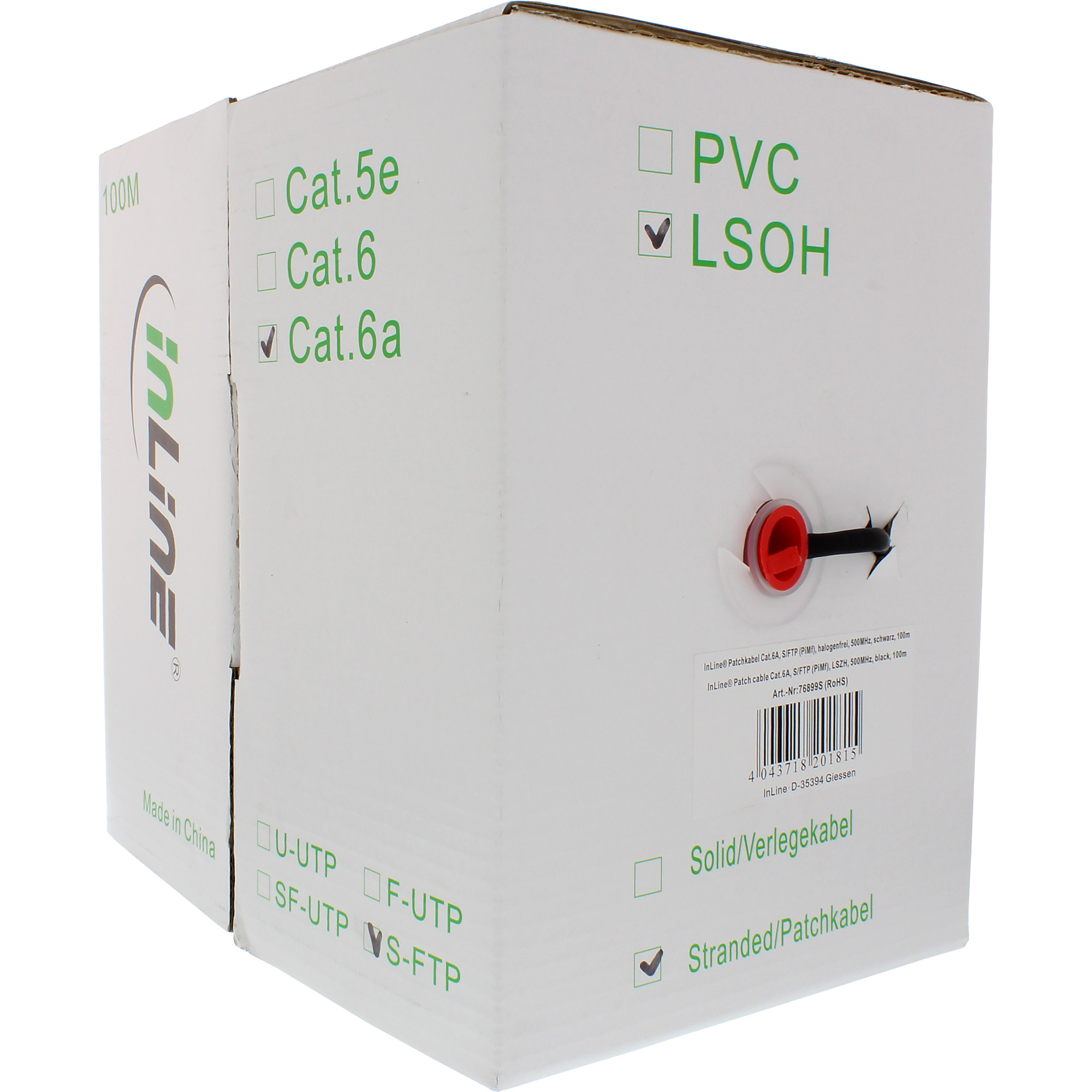 InLine Patchkab. - S/FTP (PiMf) - Cat.6A - 500MHz - halogenfrei - CU - schwarz - 100m