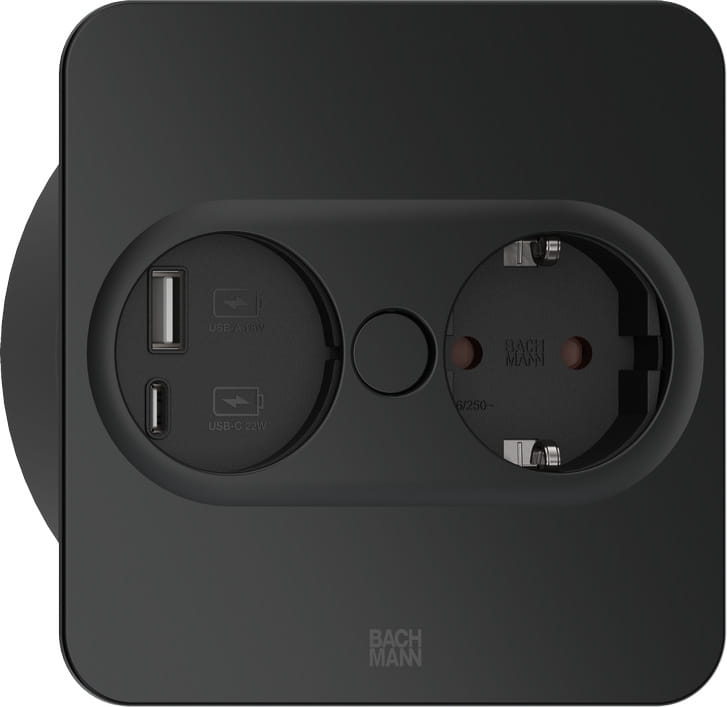 Bachmann 946.105, Type F + USB A + USB C, Desktop eingebettet, 4 cm, Edelstahl, Metall, Kunststoff, IP20