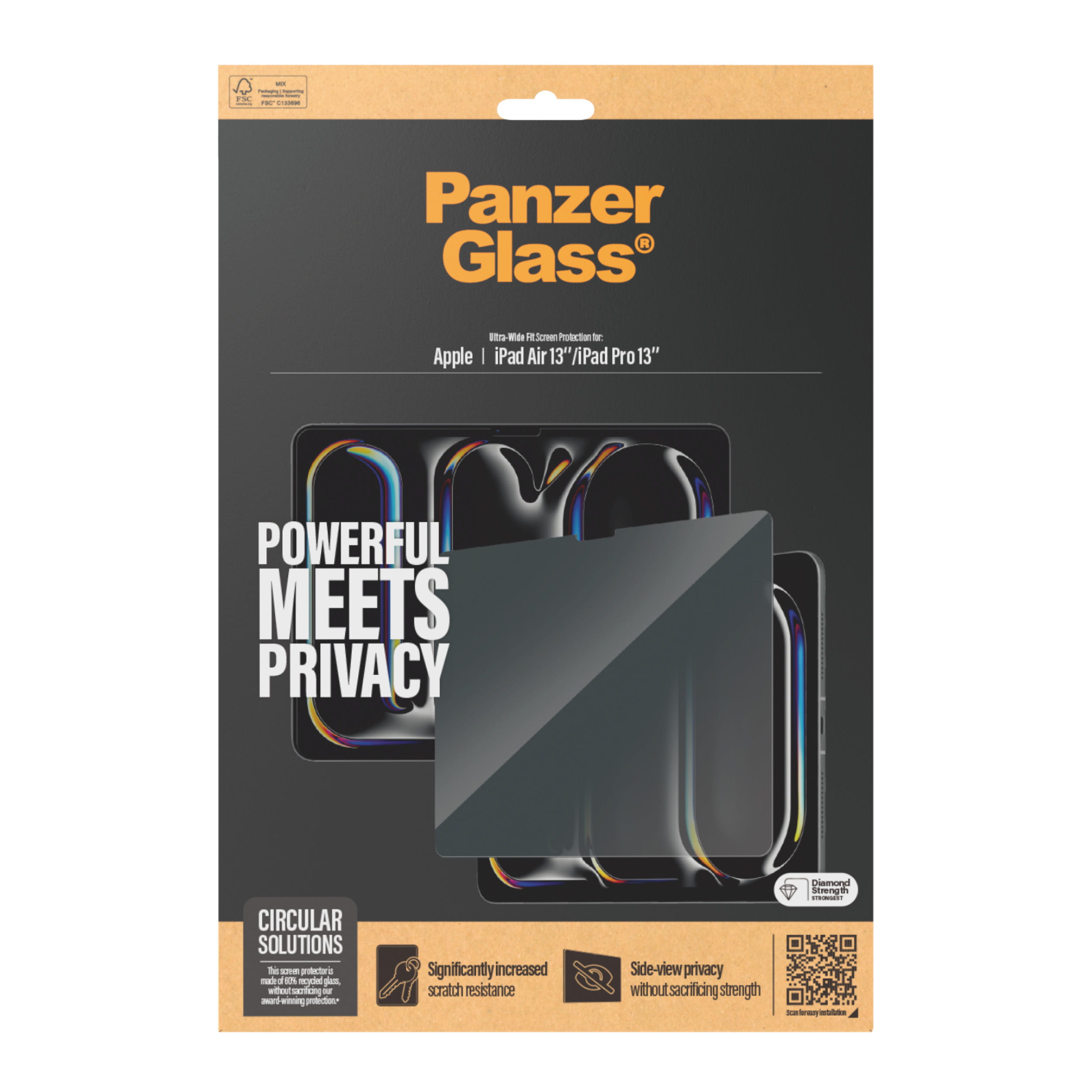 PanzerGlass Bildschirmschutz für Tablet - ultrabreite Passform - Glas - mit Sichtschutzfilter - 13" - Rahmenfarbe schwarz - für Apple 13-inch iPad Air (M2, M3)