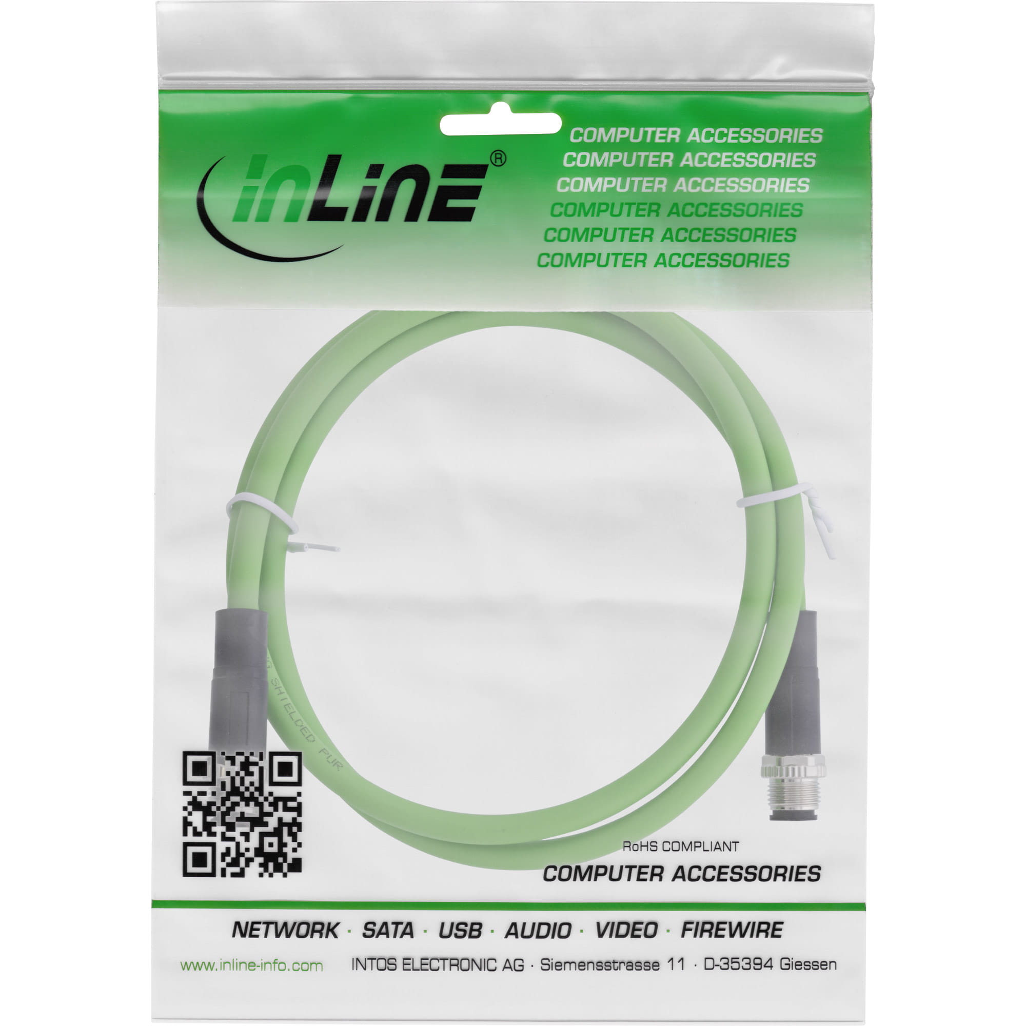 InLine Industrie Netzwerkkabel - M12 4-pin D-kodiert Stecker/Stecker - PUR - 3m