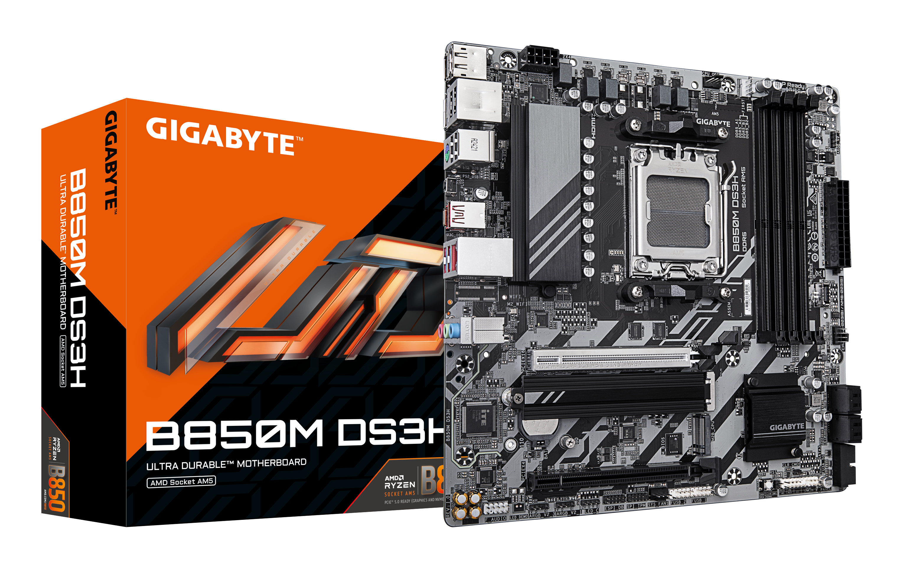 Gigabyte B850M DS3H - Motherboard - micro ATX - Socket AM5 - AMD B850 Chipsatz - USB-C 3.2 Gen 1, USB 3.2 Gen 2, USB 3.2 Gen 1 - 2.5 Gigabit LAN - Onboard-Grafik (CPU erforderlich)