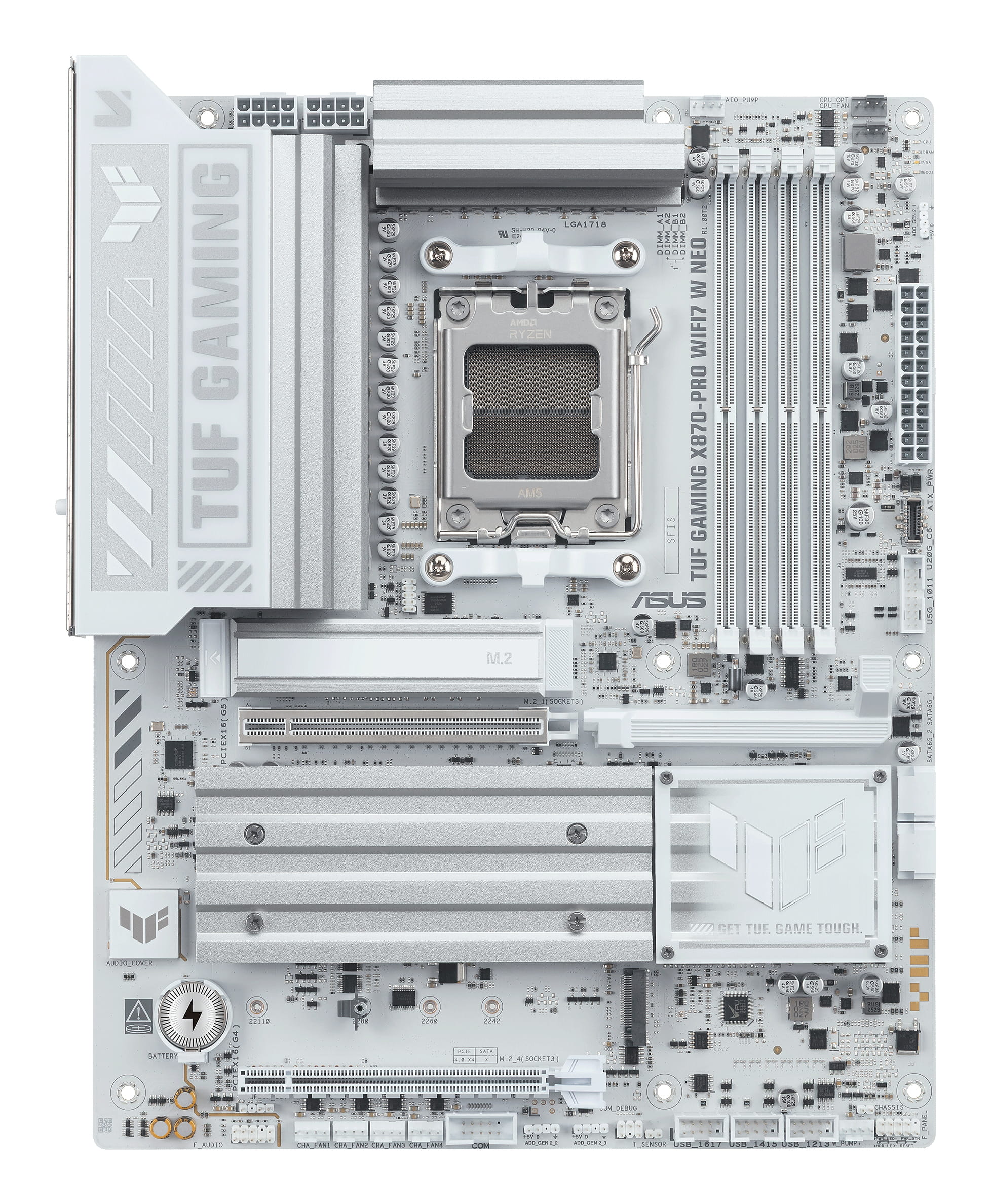 ASUS TUF GAMING X870-PRO WIFI7 W NEO - Motherboard - ATX - Socket AM5 - AMD X870 Chipsatz - USB4, USB 3.2 Gen 1, USB 3.2 Gen 2, USB-C 3.2 Gen 2x2 - Wi-Fi 7, Bluetooth, 5 Gigabit Ethernet - Onboard-Grafik (CPU erforderlich)