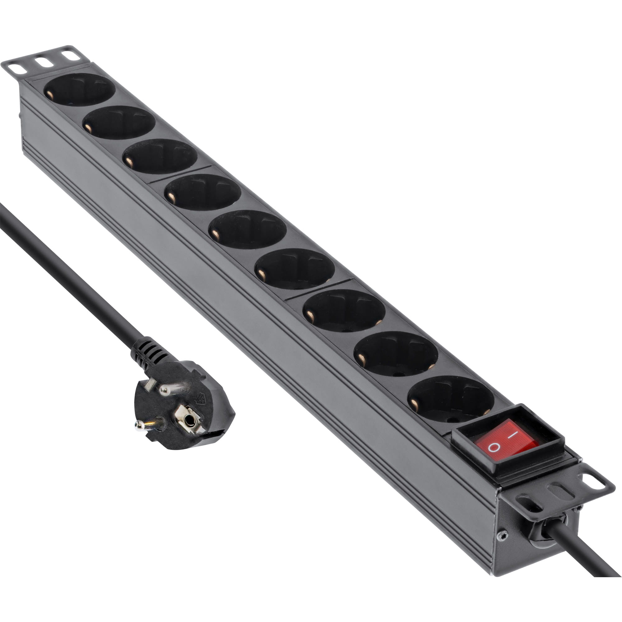 InLine 19" Steckdosenleiste - 9-fach Schutzkontakt - mit Schalter - 2m - schwarz