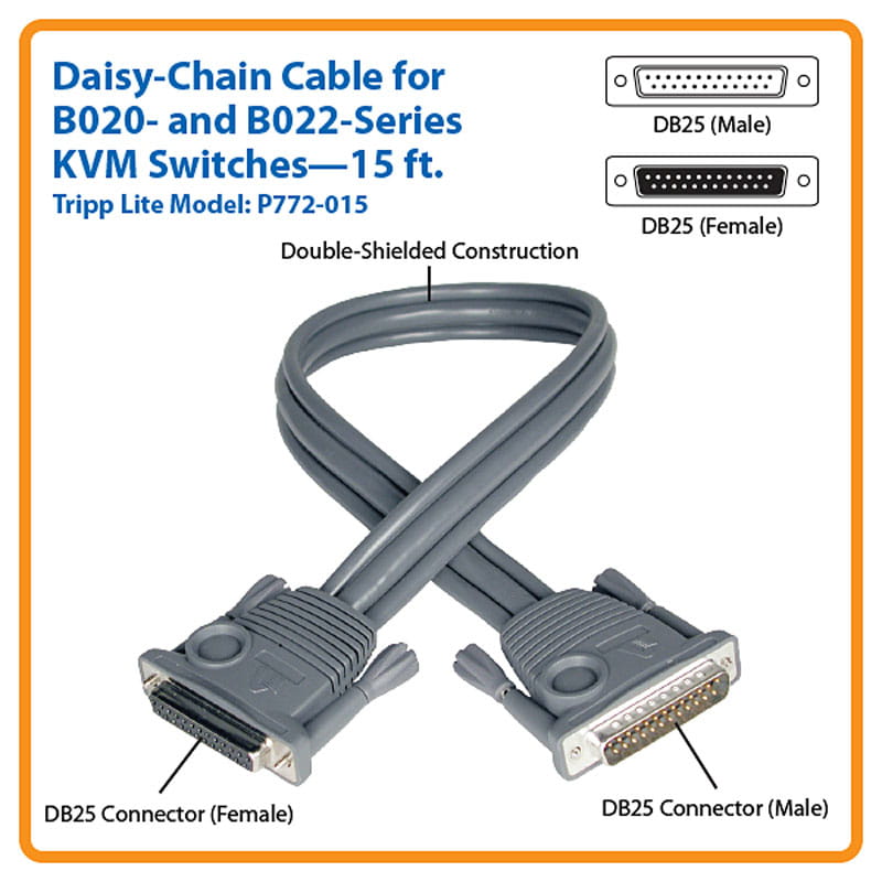 Tripp Eaton Tripp Lite Series 15ft KVM Switch Daisychain Cable for B020 / B022 Series KVMs 15' - Stacking-Kabel - DB-25 (M)