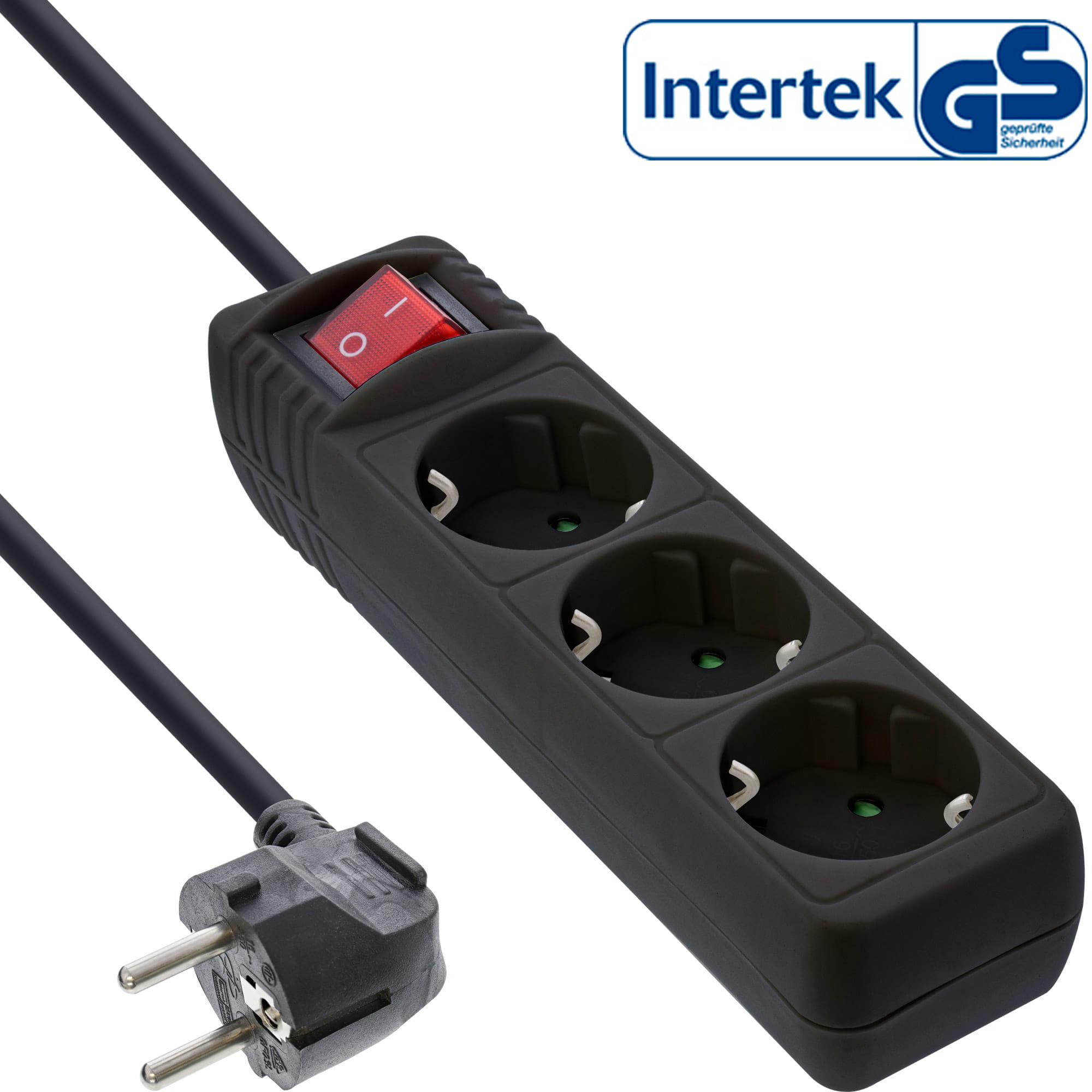 InLine Steckdosenleiste - 3-fach Schutzkontakt - mit Schalter - schwarz - 1,5m