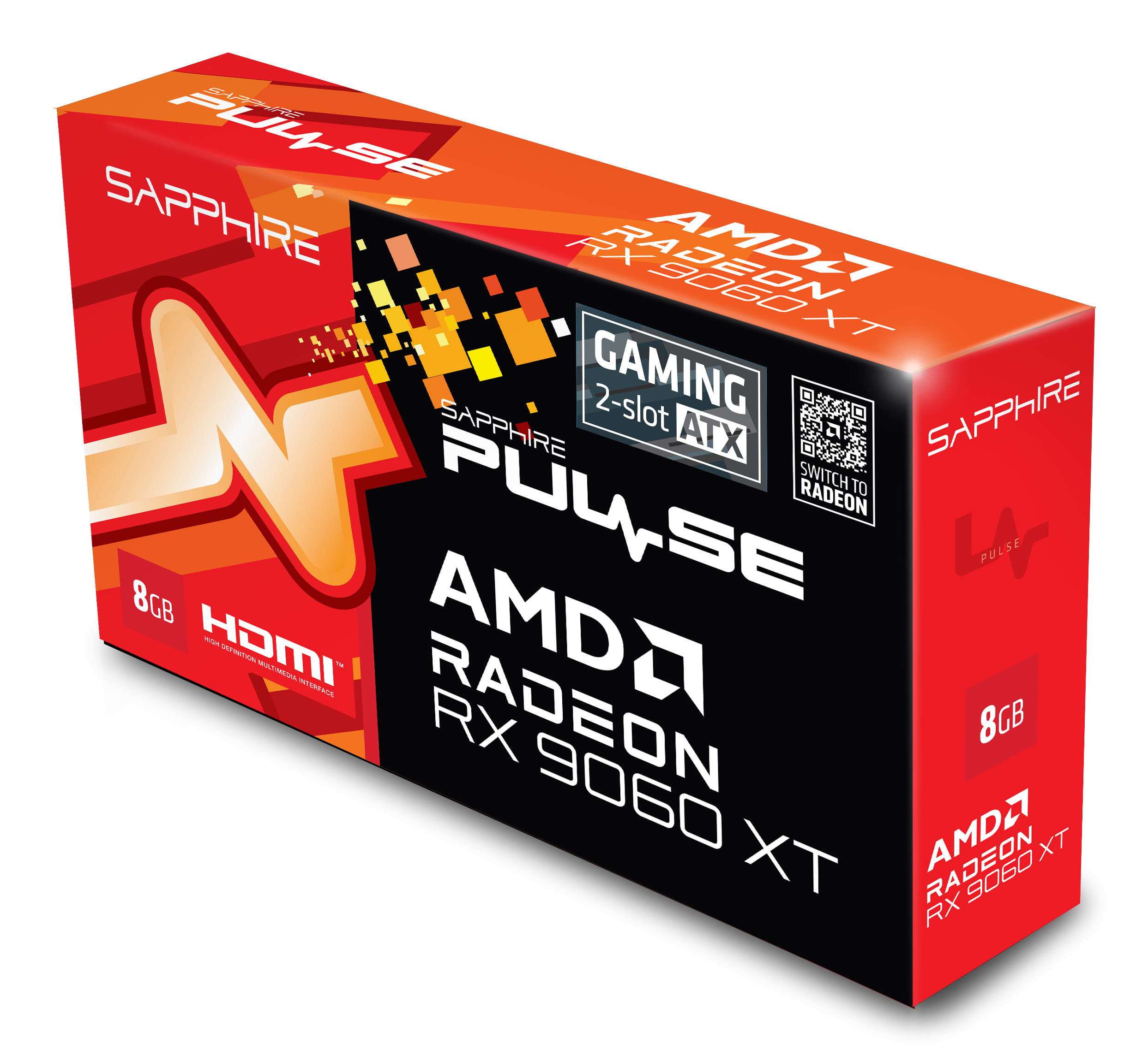 Sapphire PULSE Radeon RX 9060 XT, Radeon RX 9060 XT, 8 GB, GDDR6, 128 Bit, 7680 x 4320 Pixel, PCI Express x16 5.0
