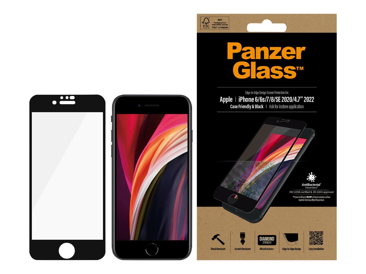 PanzerGlass Bildschirmschutz für Handy - Glas - Rahmenfarbe schwarz - für Apple iPhone 6, 6s, 7, 8, SE (2. Generation)