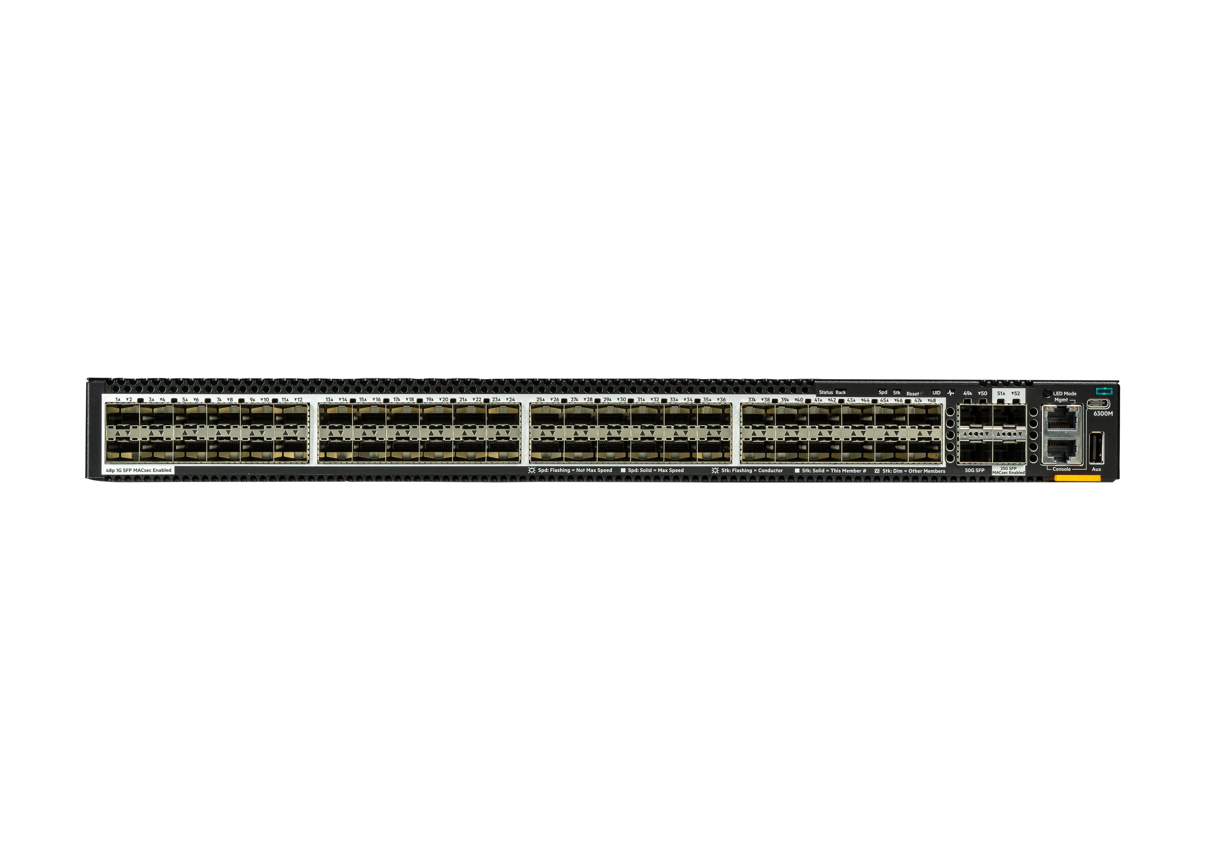 HPE Aruba Networking CX 6300M 48p SFP 1G 2p SFP56 50G 2p SFP28 25G MACsec Switch - Switch - L3 - managed - 48 x Gigabit SFP + 2 x 10 Gigabit / 25 Gigabit SFP + 2 x 10 Gigabit / 25 Gigabit / 50 Gigabit SFP (Uplink / Stacking)