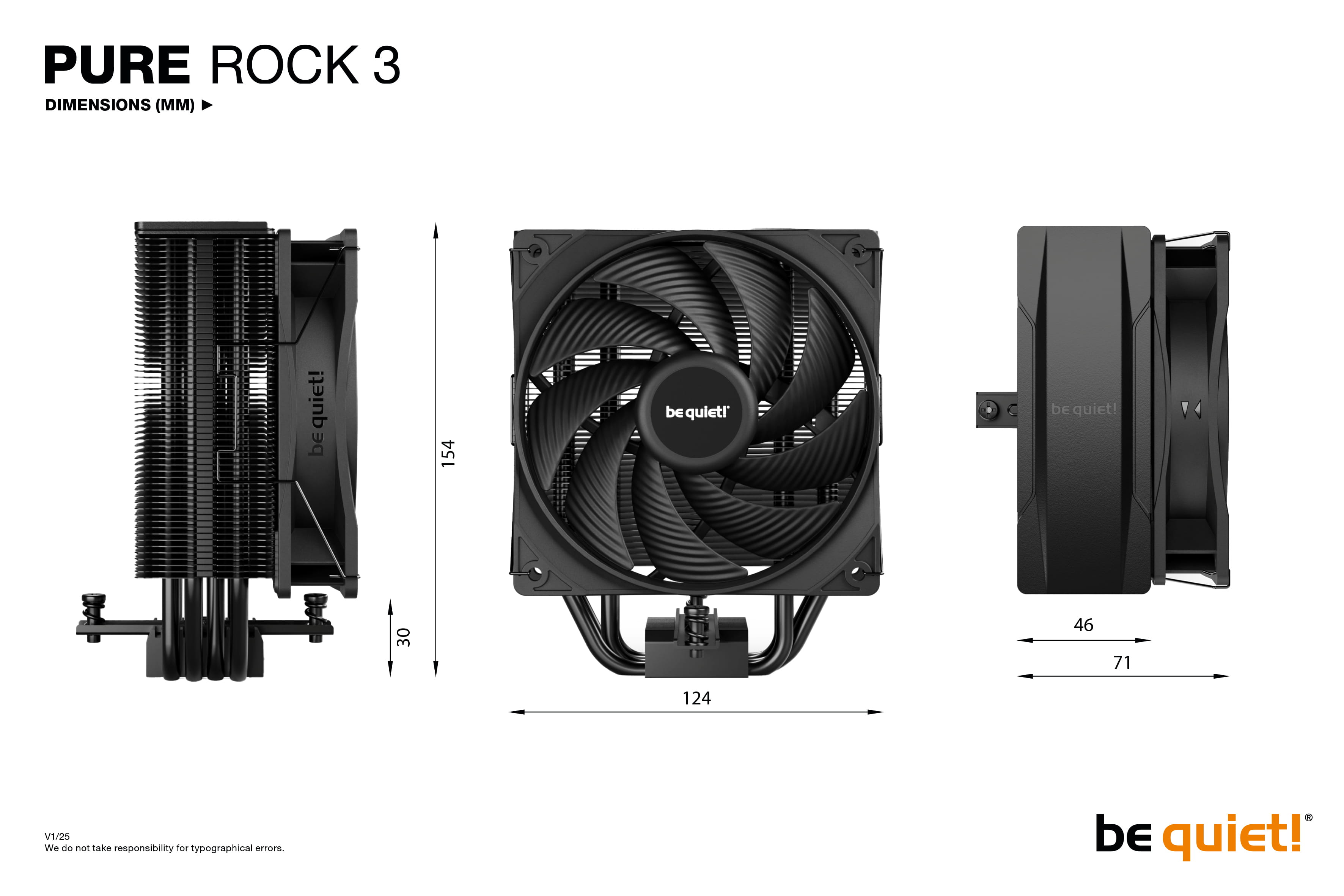 Be Quiet! Pure Rock 3 - Prozessor-Luftkühler - (für: LGA1150, LGA1151, LGA1155, LGA1200, LGA1700, LGA1851, AM4, AM5)