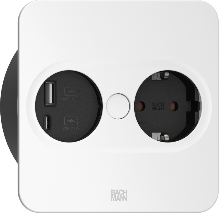 Bachmann 946.205, Type F + USB A + USB C, Desktop eingebettet, 4 cm, Edelstahl, Metall, Kunststoff, IP20