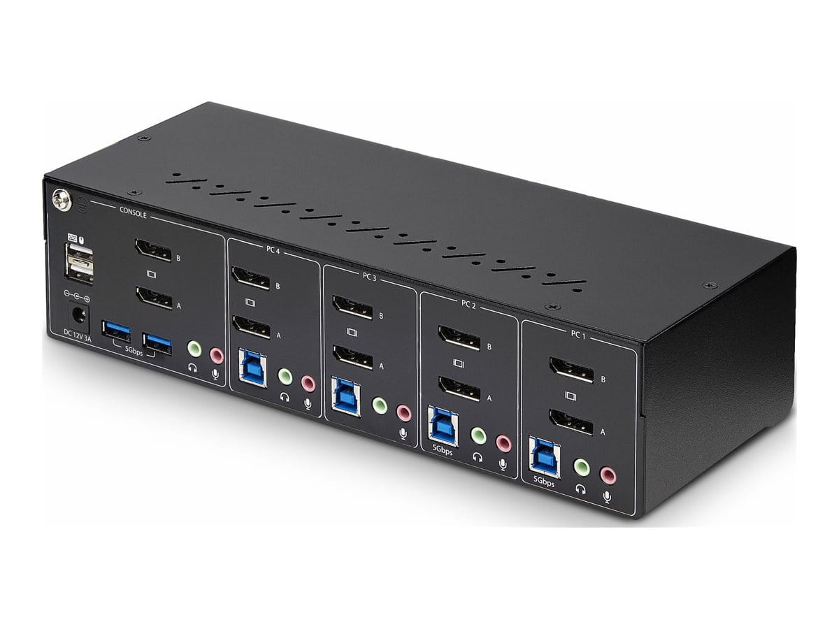 StarTech.com 4-Port Dual-Monitor DisplayPort KVM Switch, 4K 60Hz, 2x USB 5Gbps Hub Ports, 2x USB 2.0 HID Ports, Hotkey and Push-Button Switching, TAA Compliant - 3.5mm Audio, HDCP (P4DD46A2-KVM-SWITCH)