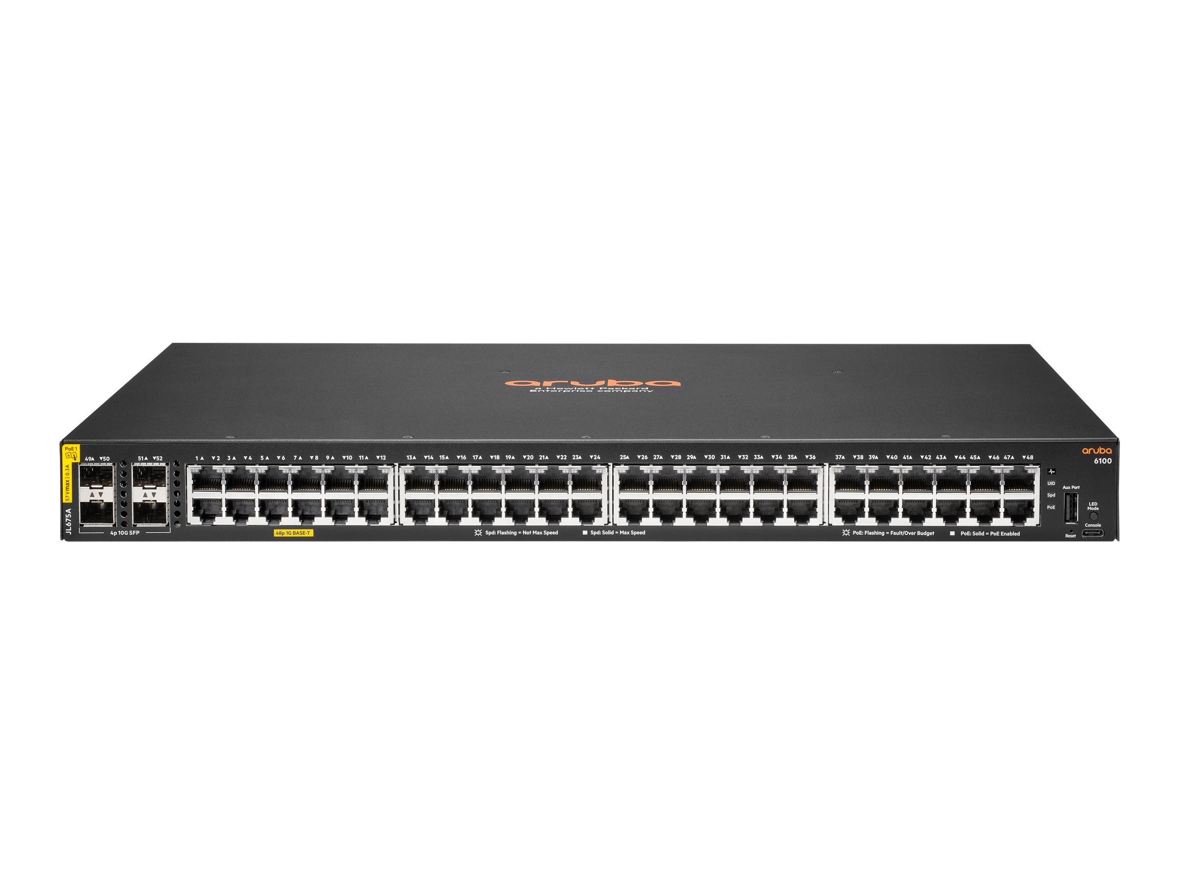 HPE Aruba Networking 6100 48G Class4 PoE 4SFP+ 370W Switch - Switch - managed - 48 x 10/100/1000 (PoE+)