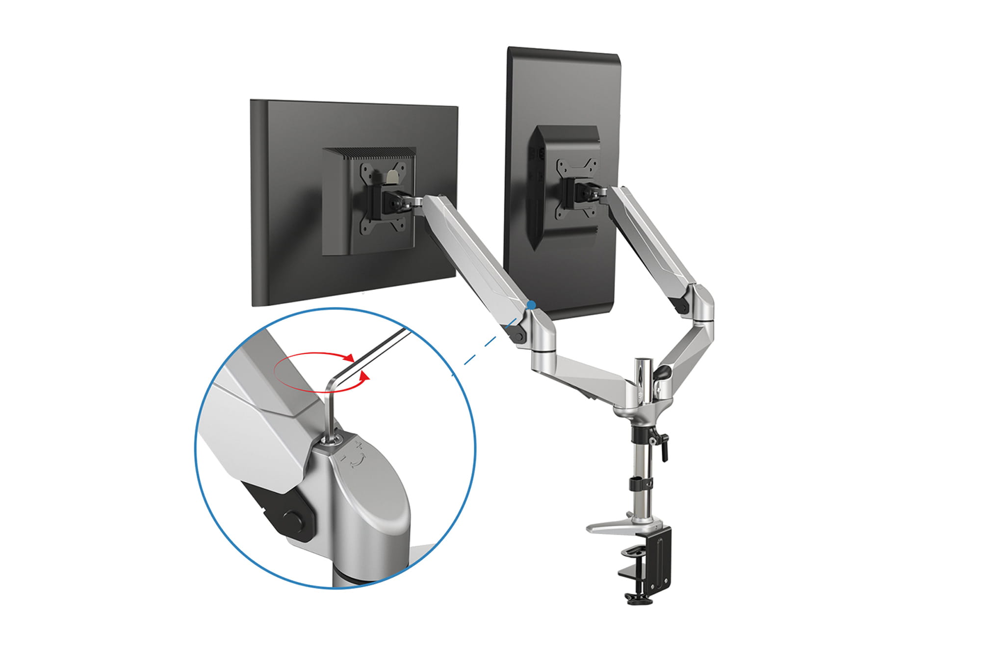 DIGITUS Dual Monitorhalter mit Gasdruckfeder und Klemmbefestigung