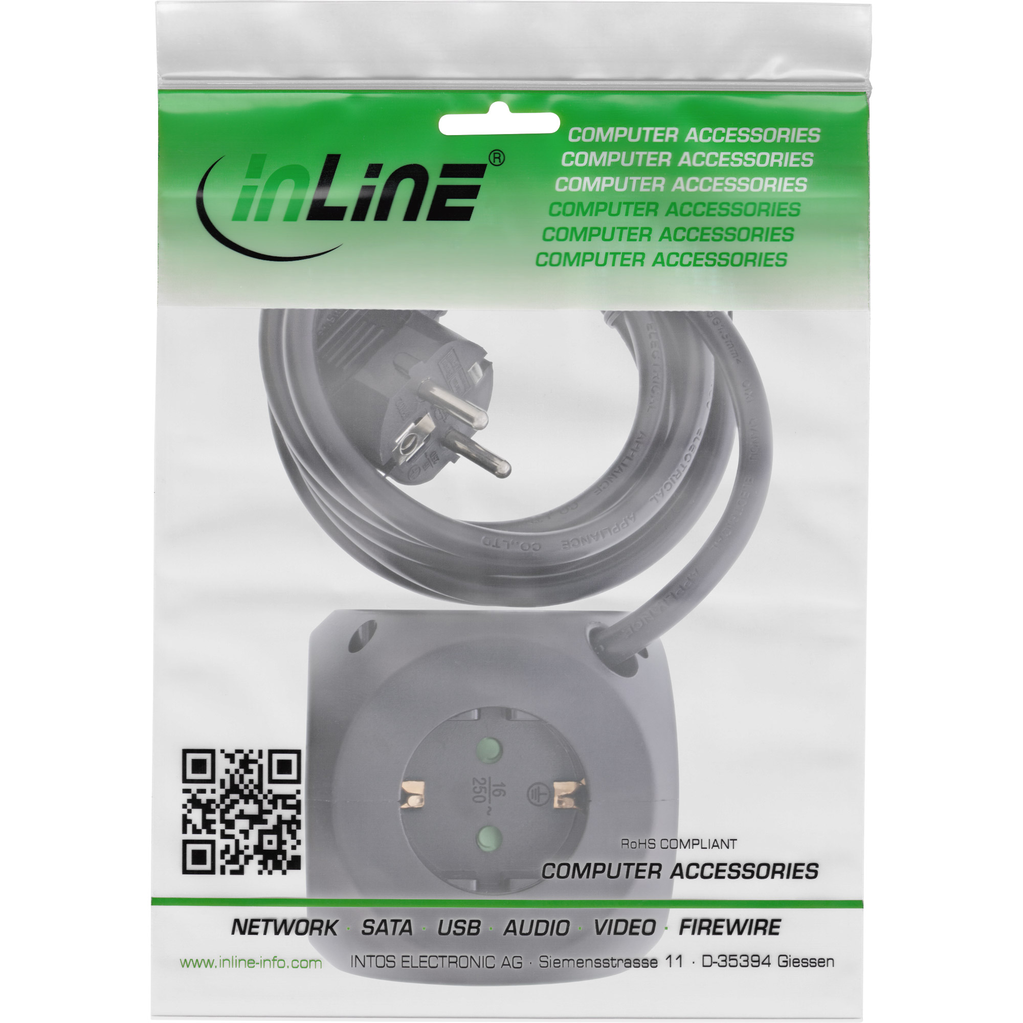 InLine Charging Cube - 3x Schutzkontakt - 2x USB-C - 2x USB-A - schwarz - 2m