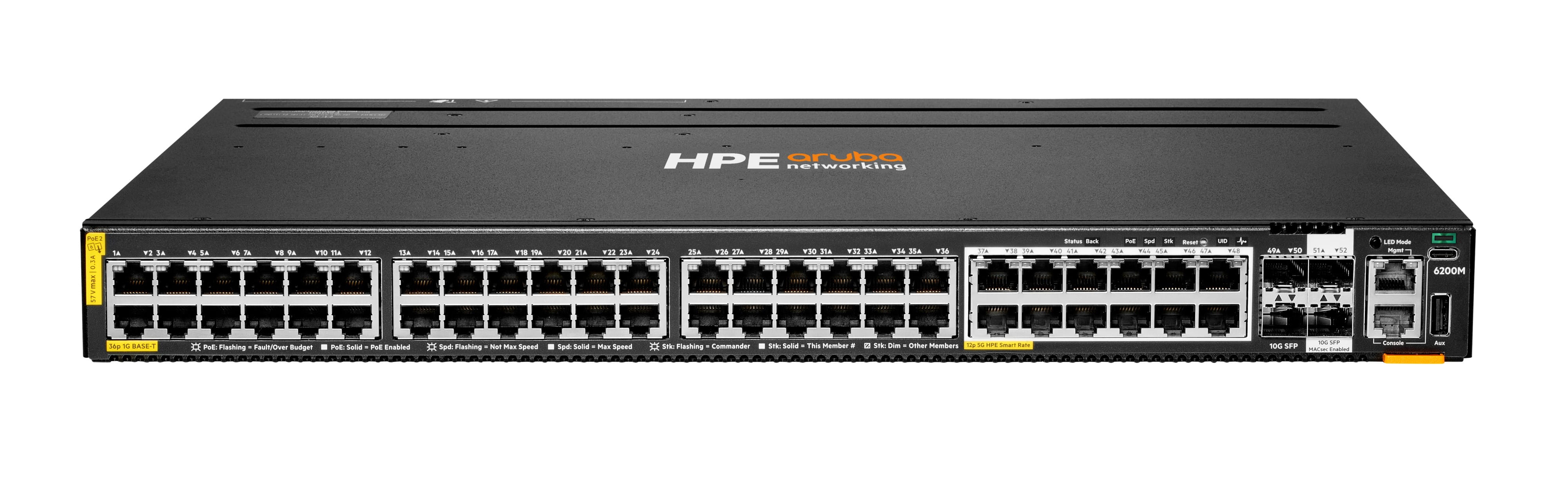 HPE Aruba Networking CX 6200M 36G 12SR5 Class6 PoE 4SFP+ Switch - Switch - max. Stapelentfernung 10 km - L3 - managed - 36 x 10/100/1000 (4PPoE)