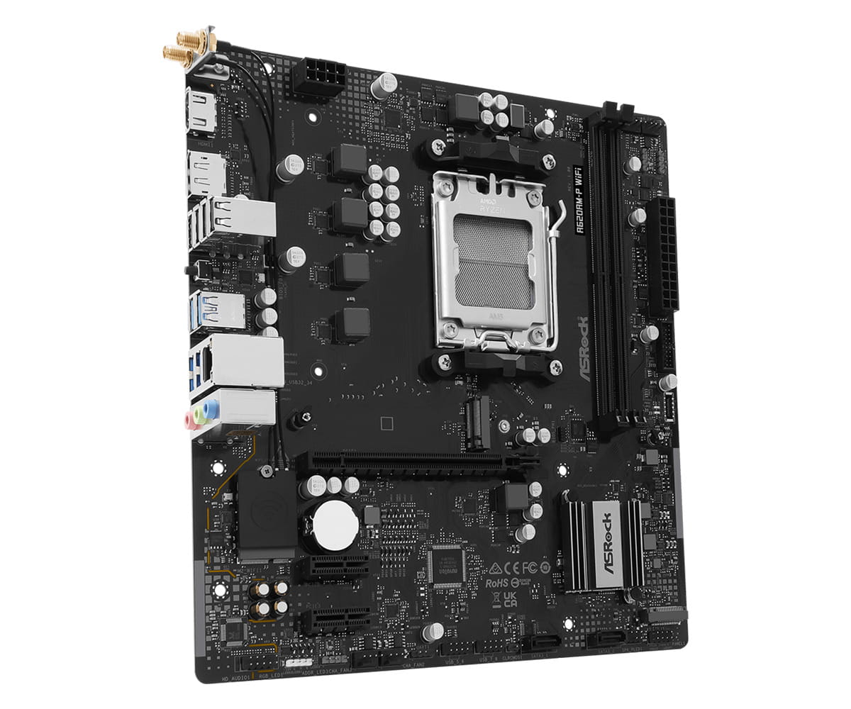 ASRock A620AM-P WIFI, AMD, Sockel AM5, AMD Ryzen 9000 Series, AMD Ryzen 8000 Series, AMD Ryzen 7000 Series, DDR5-SDRAM, 128 GB, DIMM