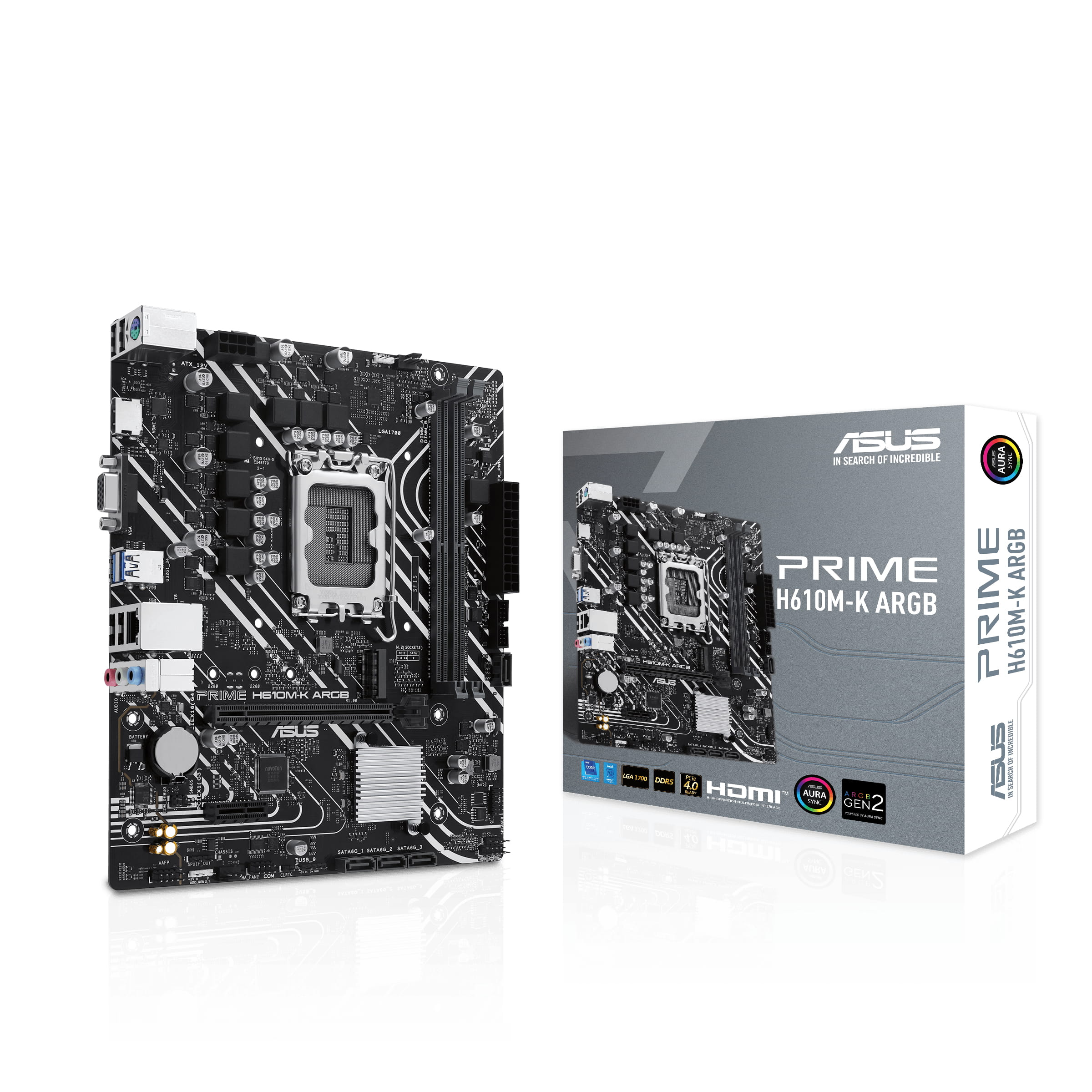 ASUS PRIME H610M-K ARGB - Motherboard - micro ATX - LGA1700 Sockel - H610 Chipsatz - USB 3.2 Gen 1 - Gigabit LAN - Onboard-Grafik (CPU erforderlich)