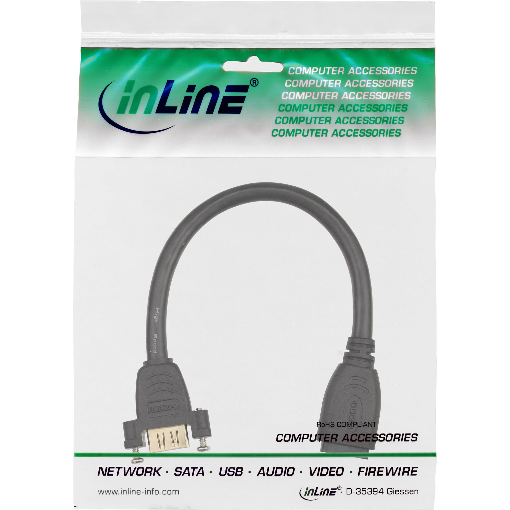 InLine HDMI Adapterkabel zum Einbau - HDMI A Buchse/Buchse - vergoldete Kontakte